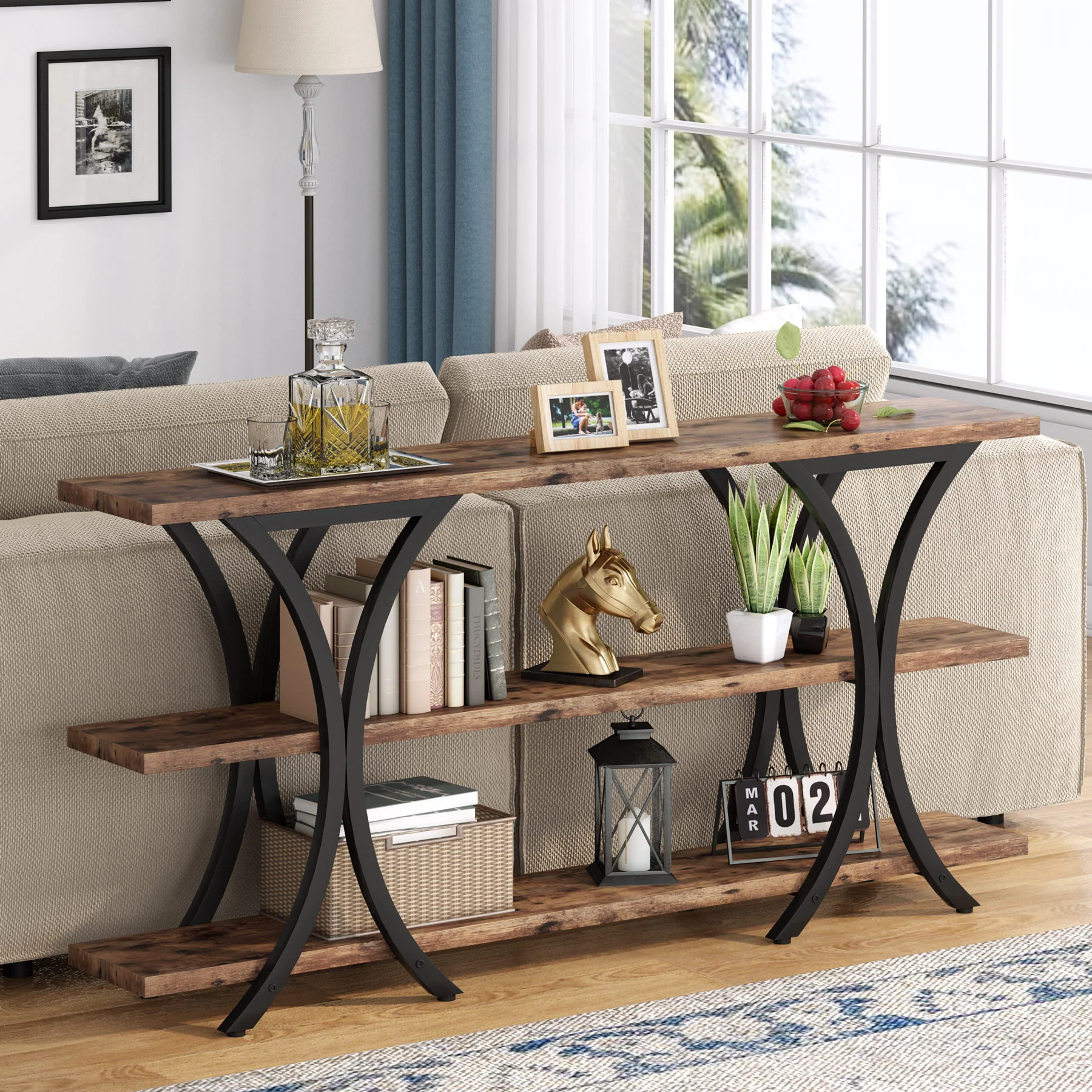 70.8" Console Table, Industrial Entryway Sofa Table with 3-Tier Shelves - Image 4