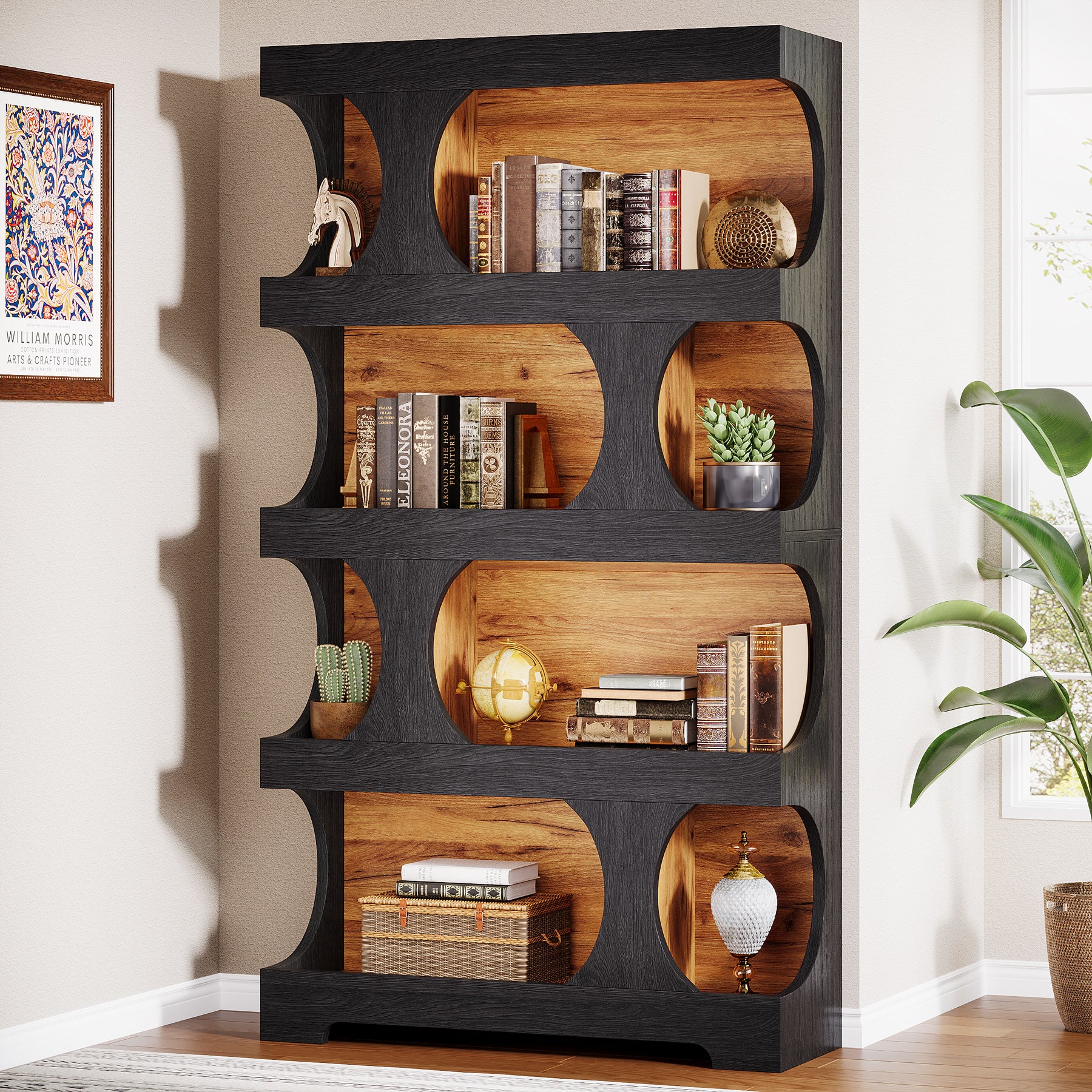 71" Bookcase, Modern Asymmetrical Bookshelf 4-Tier Display Shelf - Image 3