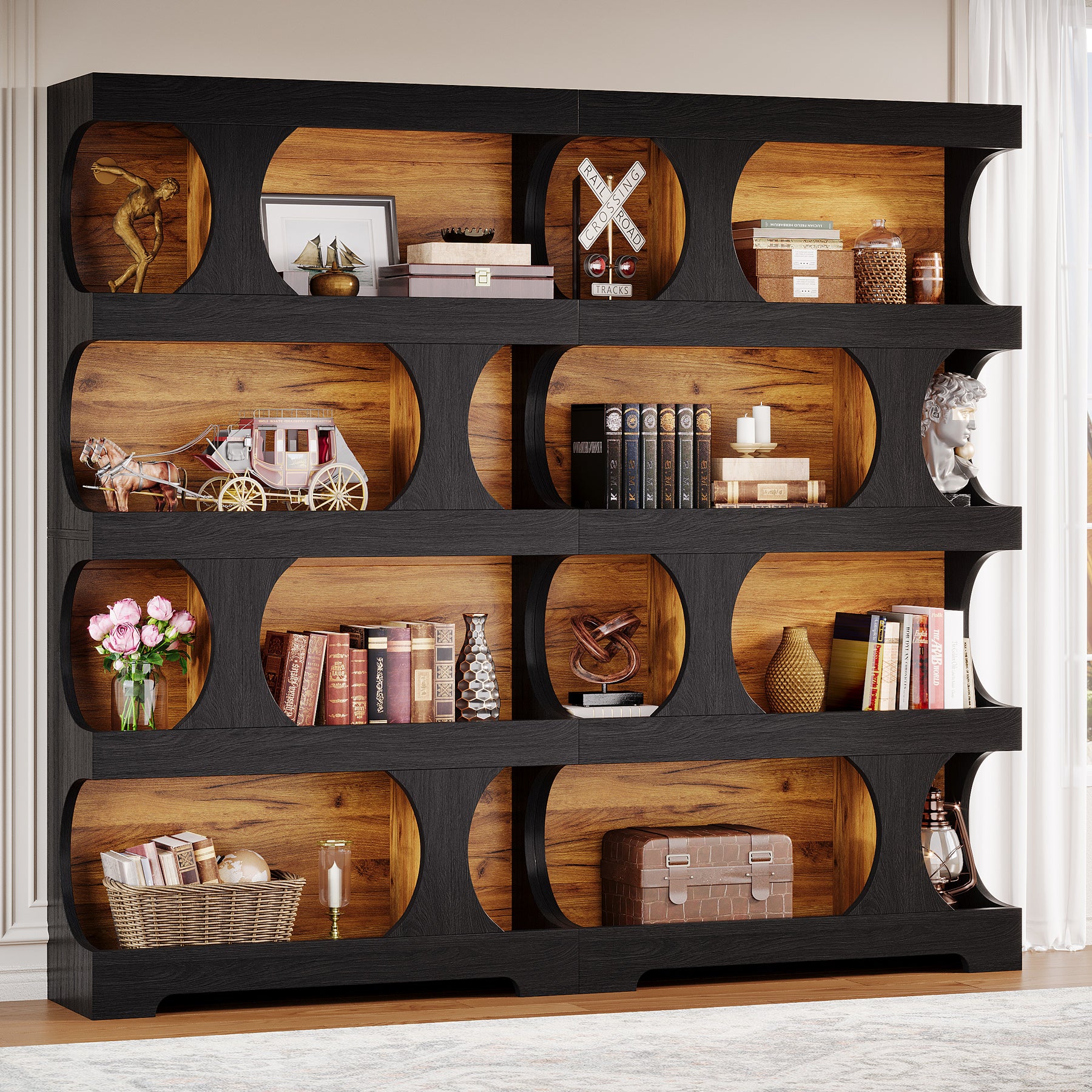71" Bookcase, Modern Asymmetrical Bookshelf 4-Tier Display Shelf - Image 6