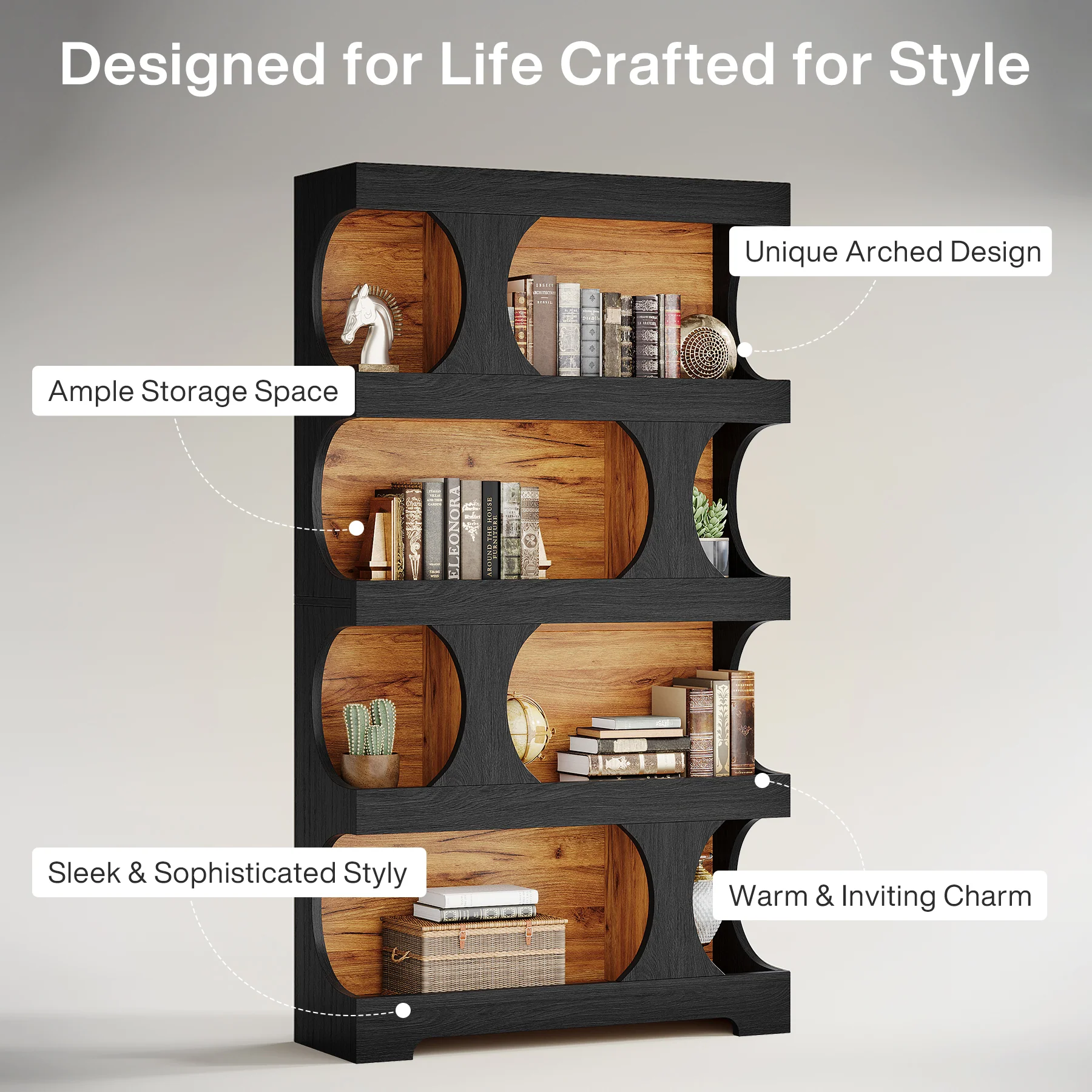 71" Bookcase, Modern Asymmetrical Bookshelf 4-Tier Display Shelf - Image 8