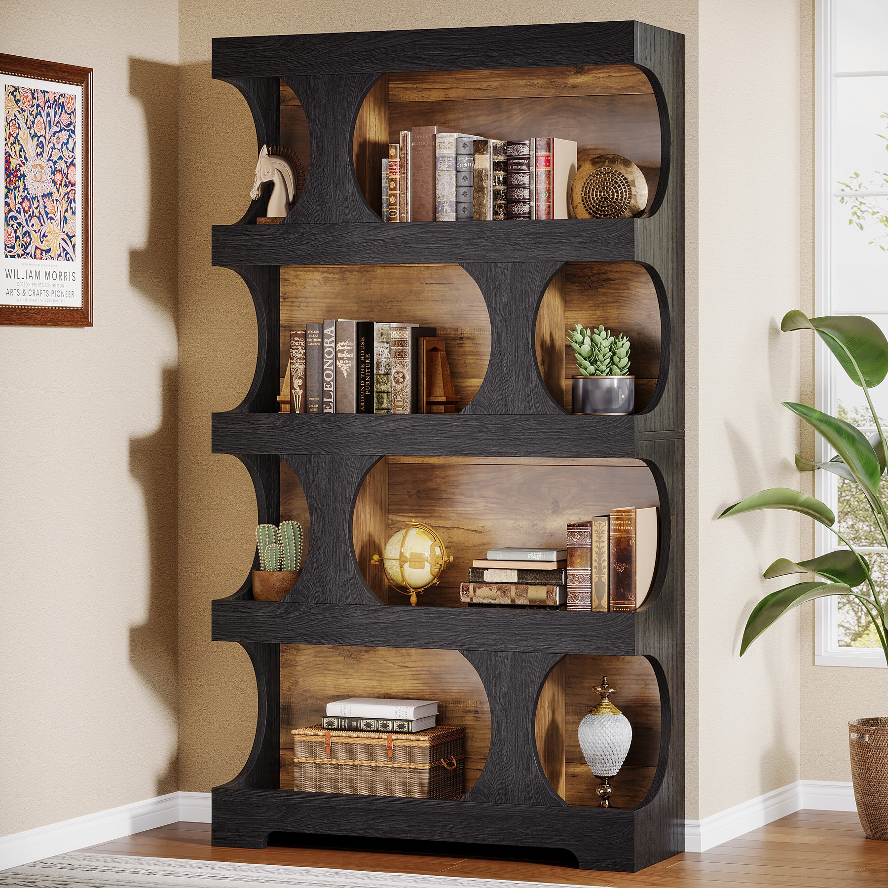 71" Bookshelf, 4-Tier S-Shaped Bookcase Freestanding Display Shelves - Image 11