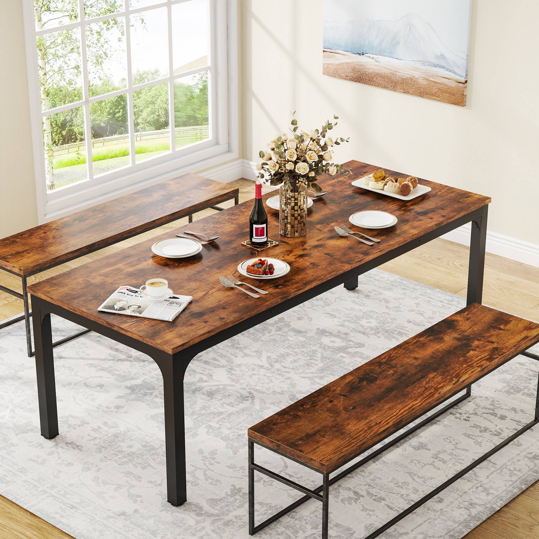 Rectangular Dining Table, 78 inch Long Kitchen Table for 6-8 People - Image 5