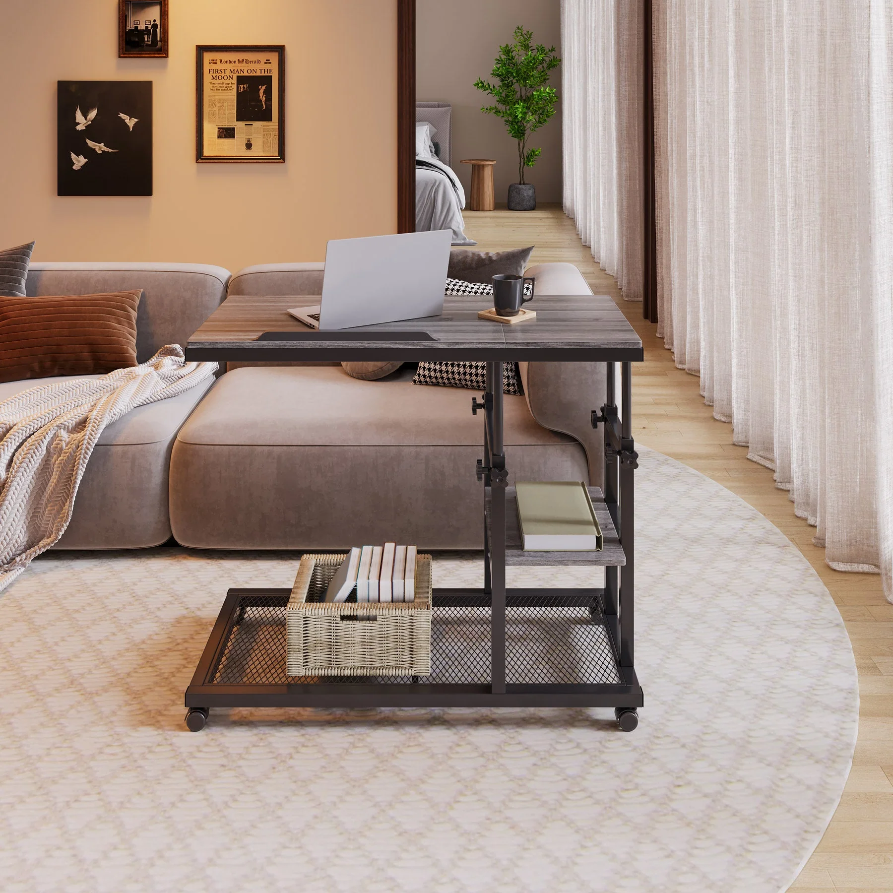 Height Adjustable C Table, Mobile Side Table with Tiltable Drawing Board - Image 10