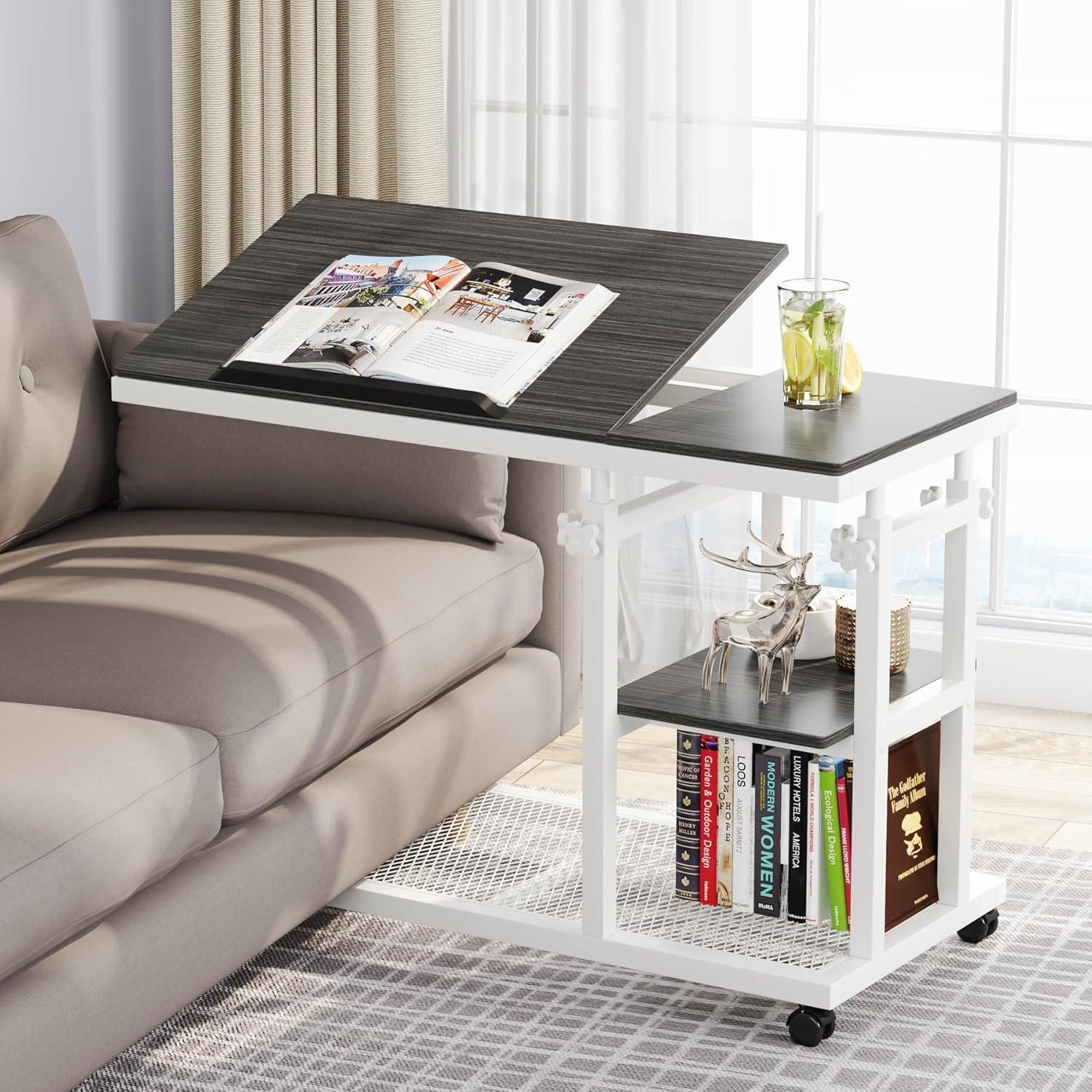 Height Adjustable C Table, Mobile Side Table with Tiltable Drawing Board - Image 14