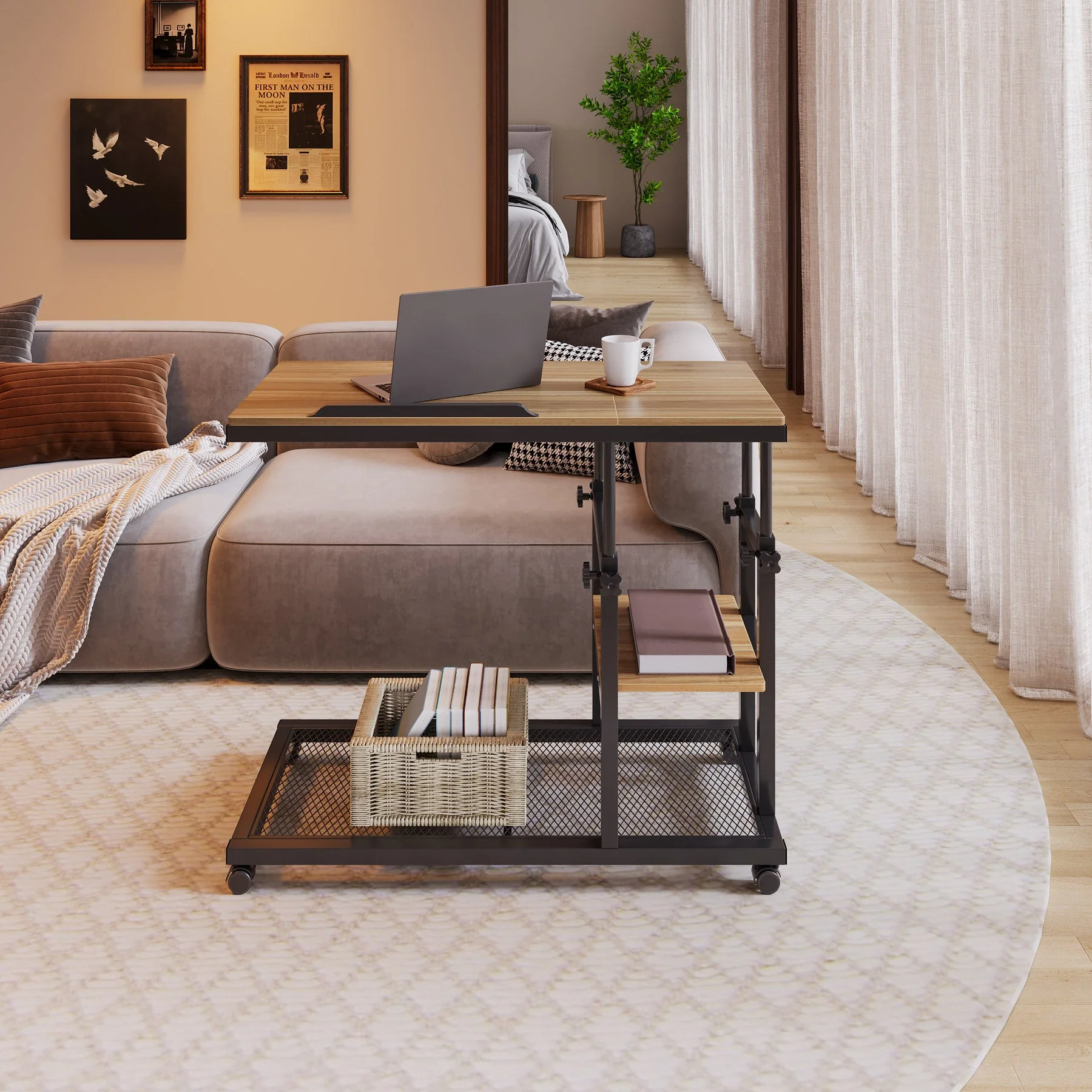 Height Adjustable C Table, Mobile Side Table with Tiltable Drawing Board - Image 8