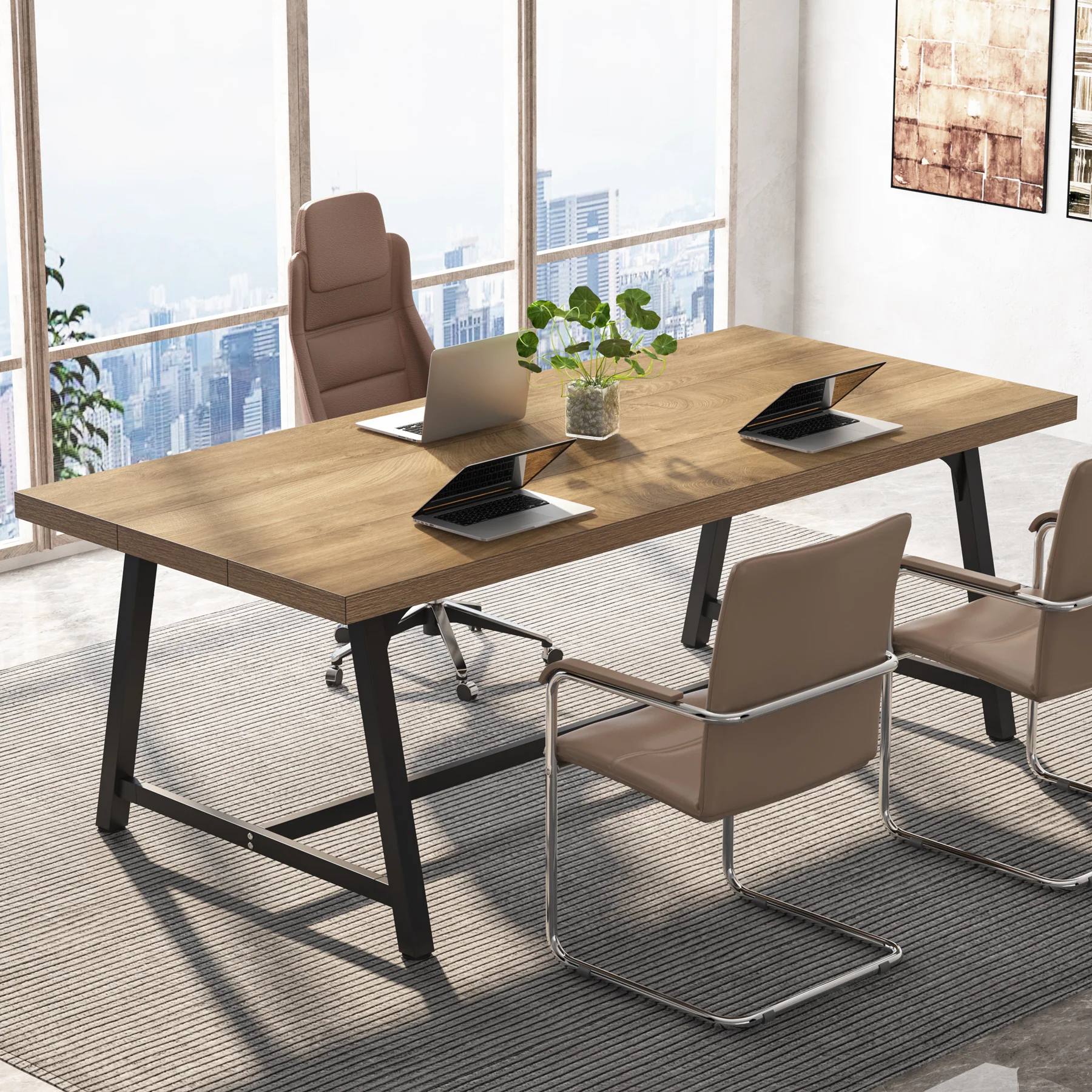 6FT Conference Table, 70.8” Executive Desk Office Computer Meeting Table - Image 9