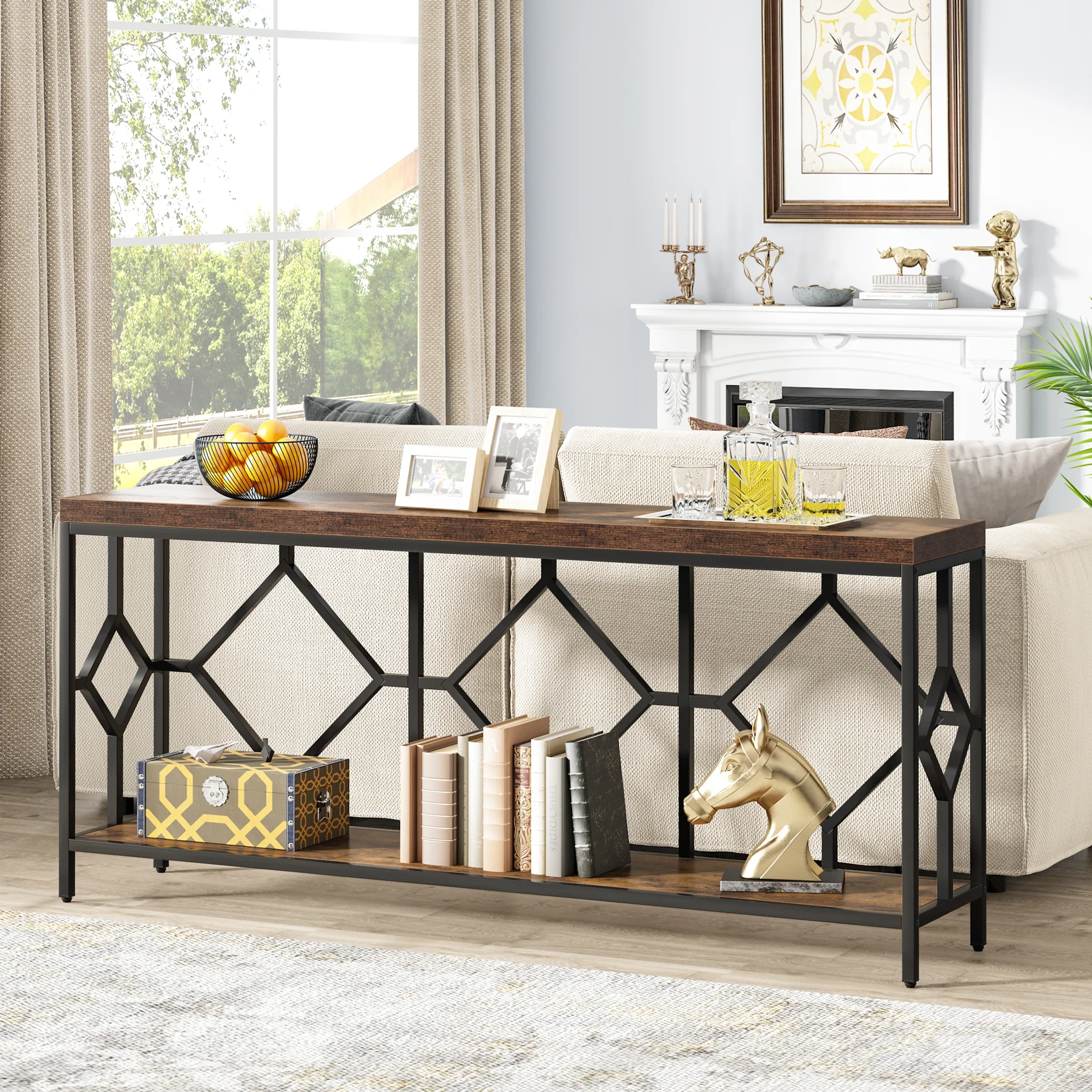 2-Tier Console Table, 71" Extra Long Sofa Table with Open Storage Shelf - Image 5