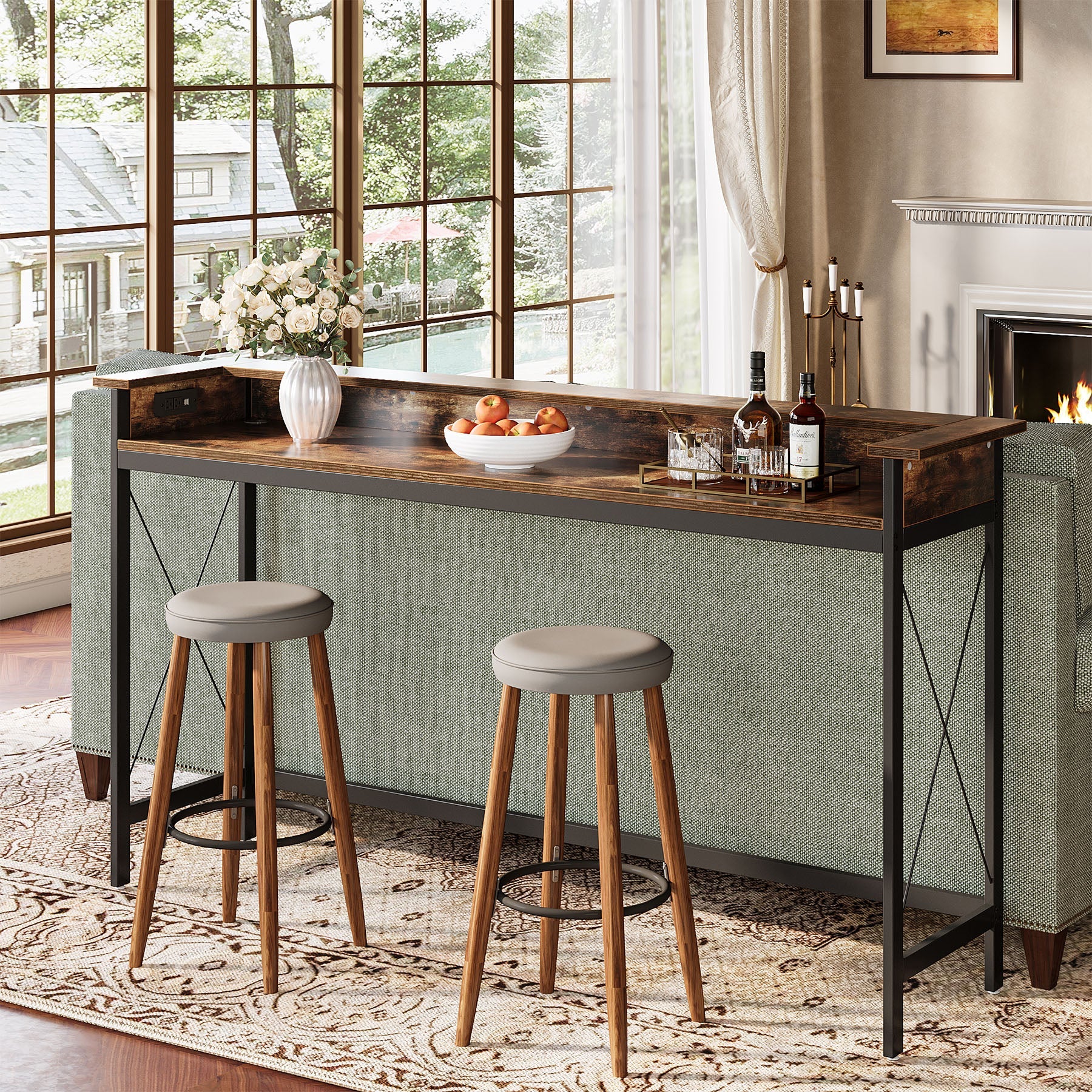 Industrial Console Table, 70.9" Sofa Table with Outlets and USB Ports - Image 3