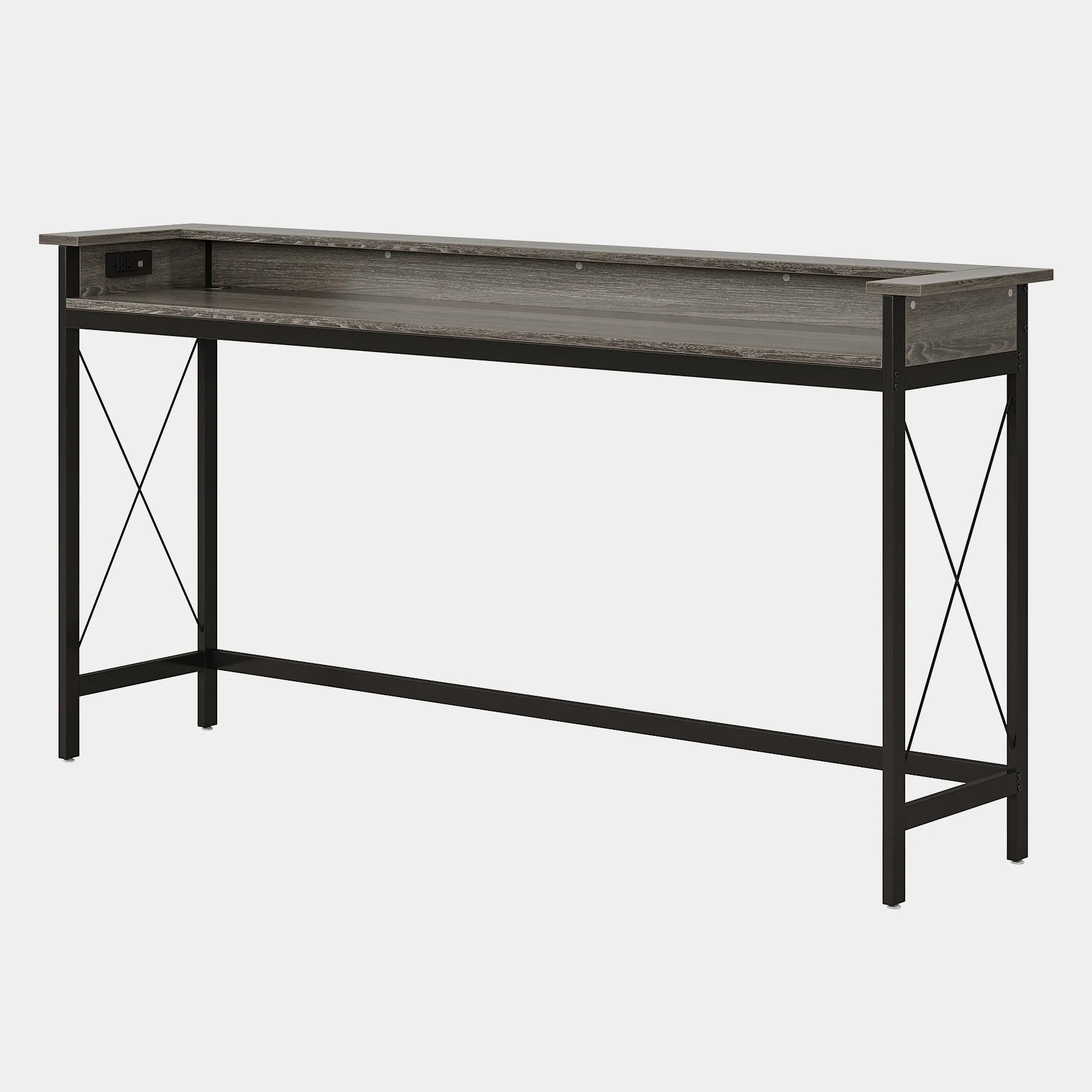 Industrial Console Table, 70.9" Sofa Table with Outlets and USB Ports - Image 8