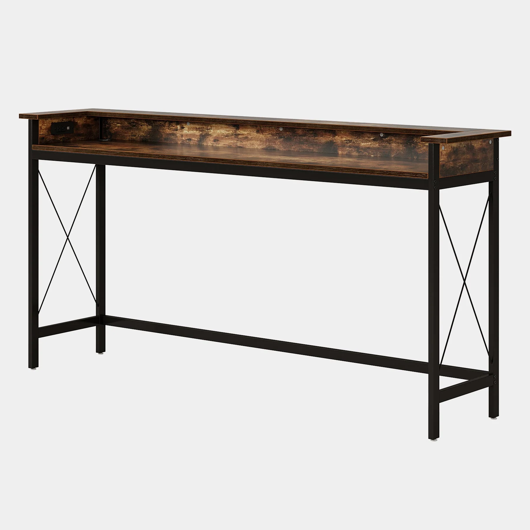 Industrial Console Table, 70.9" Sofa Table with Outlets and USB Ports - Image 9