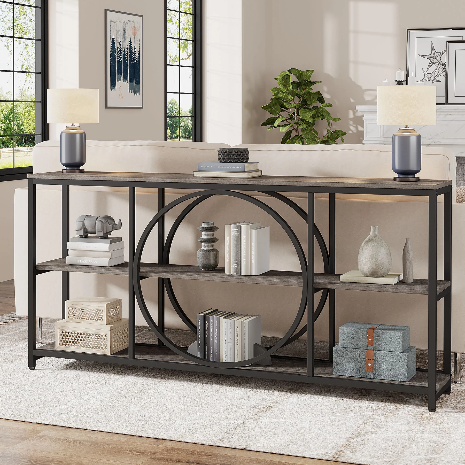 70.9" Console Table, Narrow Sofa Table with 3 Tier Storage Shelves - Image 10