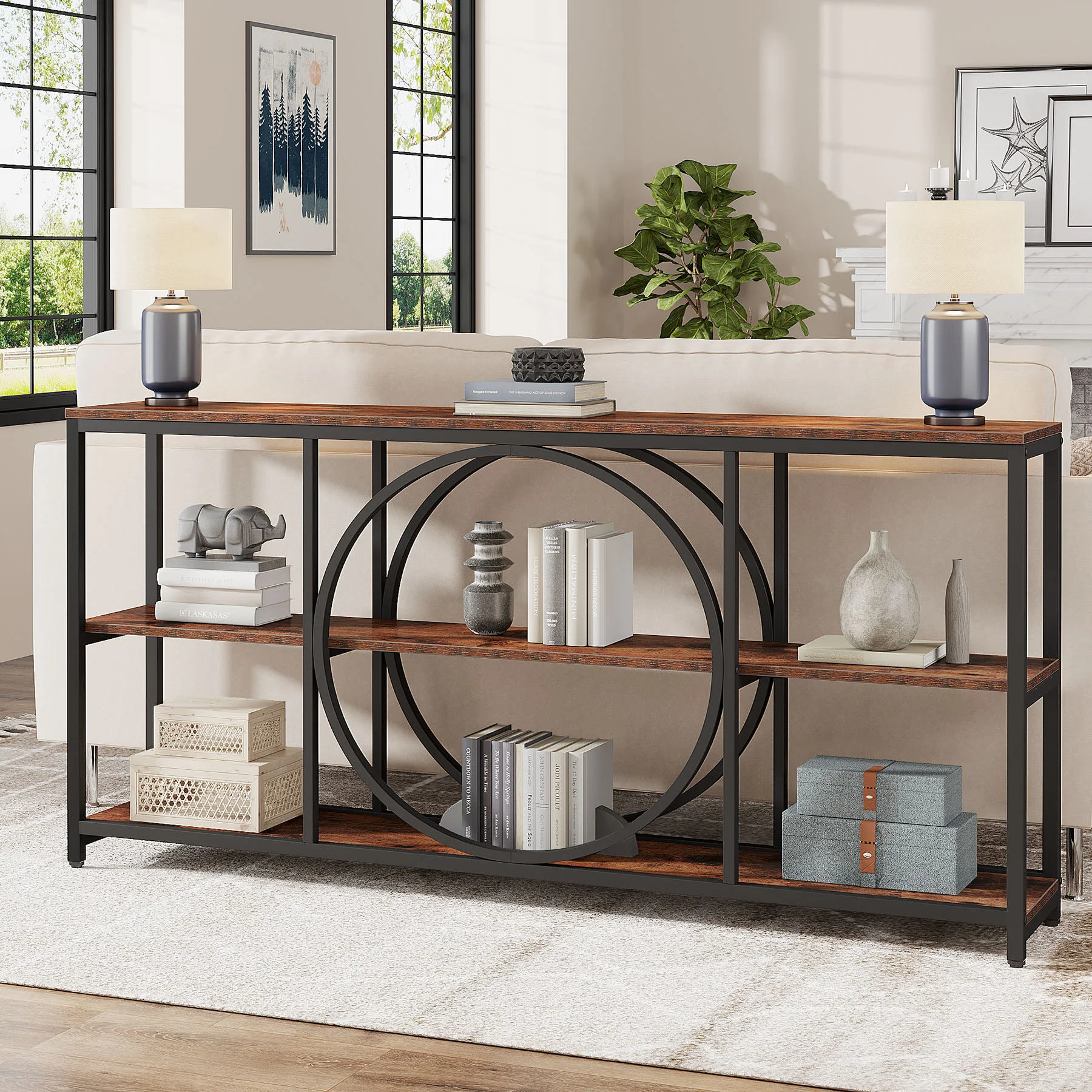 70.9" Console Table, Narrow Sofa Table with 3 Tier Storage Shelves - Image 3