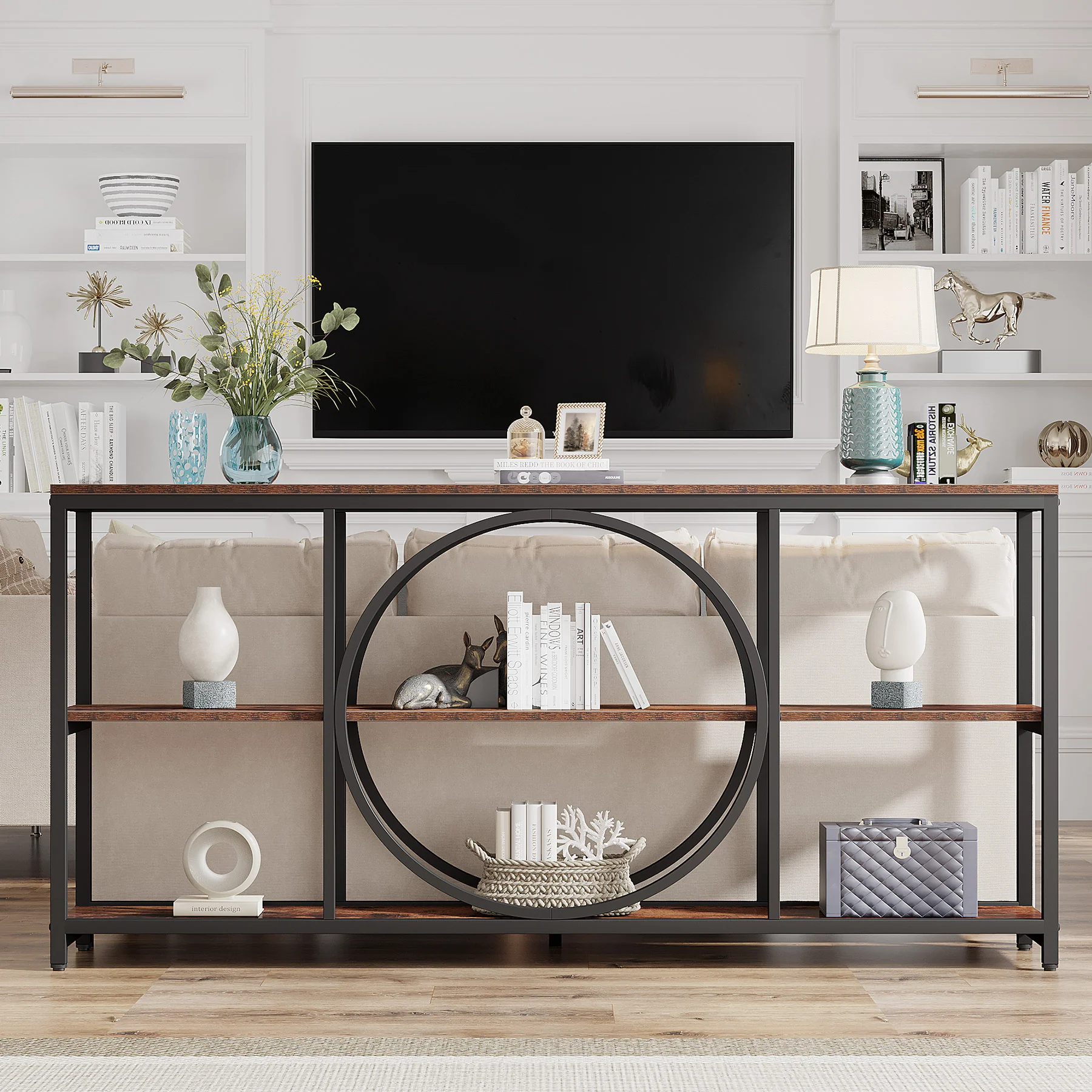 70.9" Console Table, Narrow Sofa Table with 3 Tier Storage Shelves - Image 4