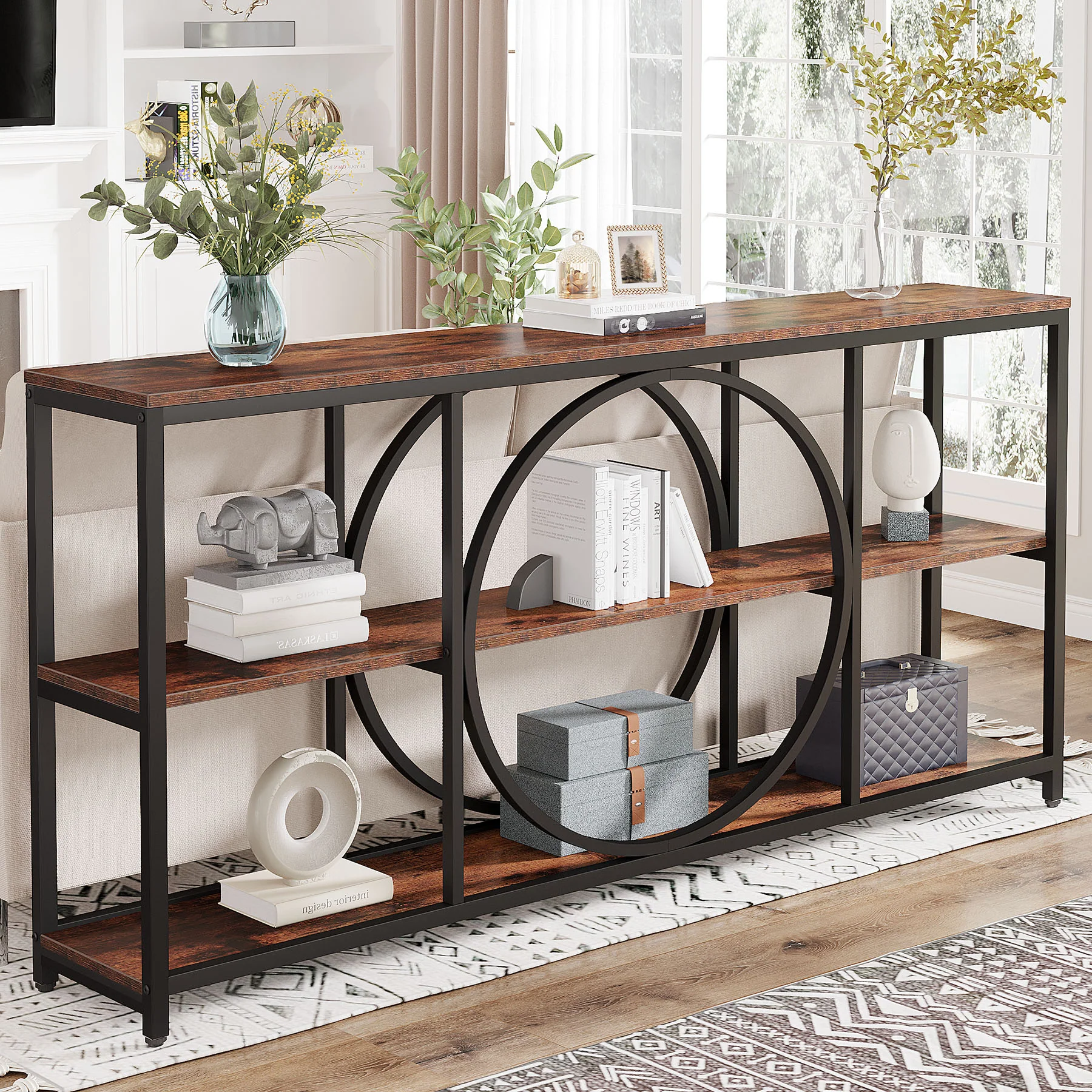 70.9" Console Table, Narrow Sofa Table with 3 Tier Storage Shelves - Image 5
