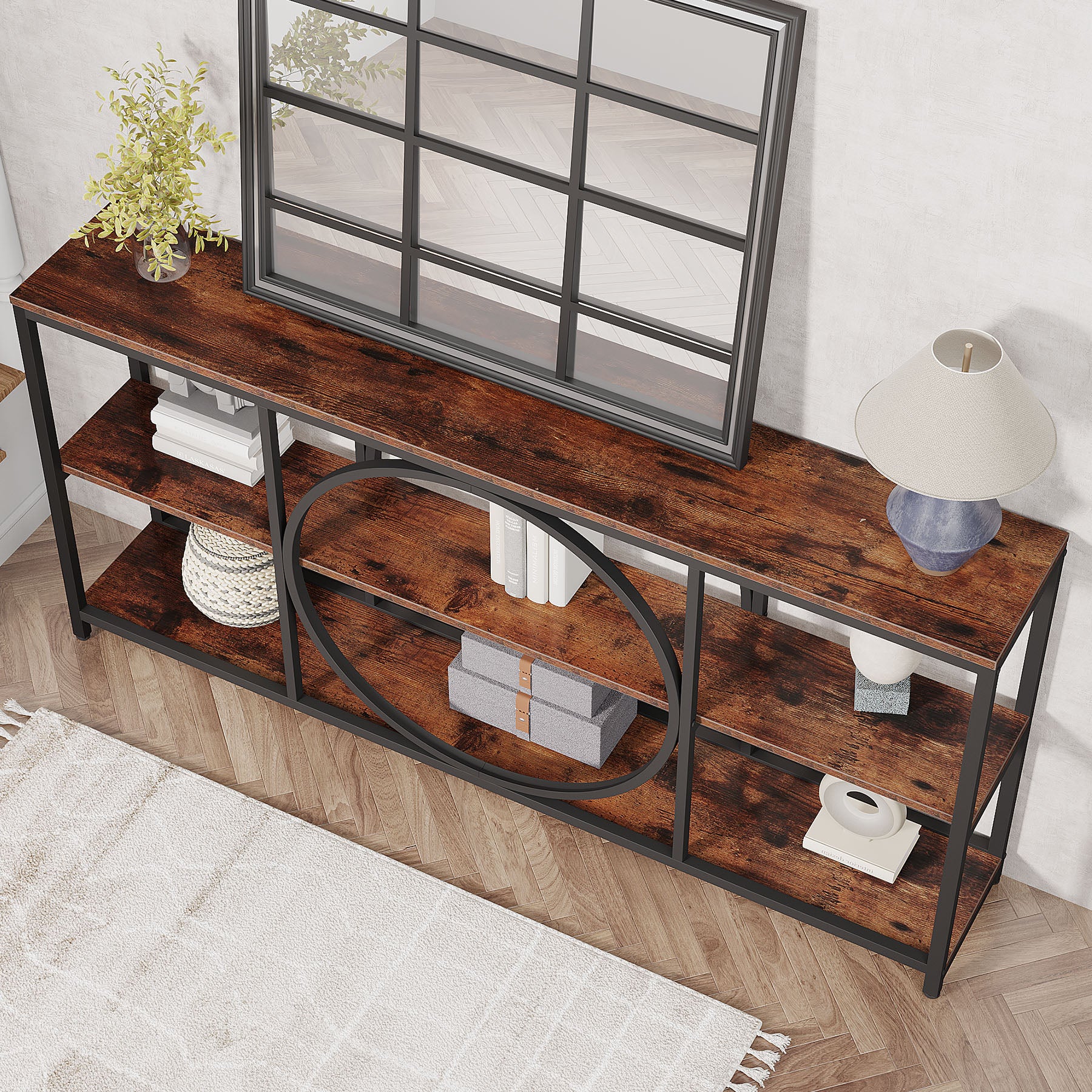 70.9" Console Table, Narrow Sofa Table with 3 Tier Storage Shelves - Image 7