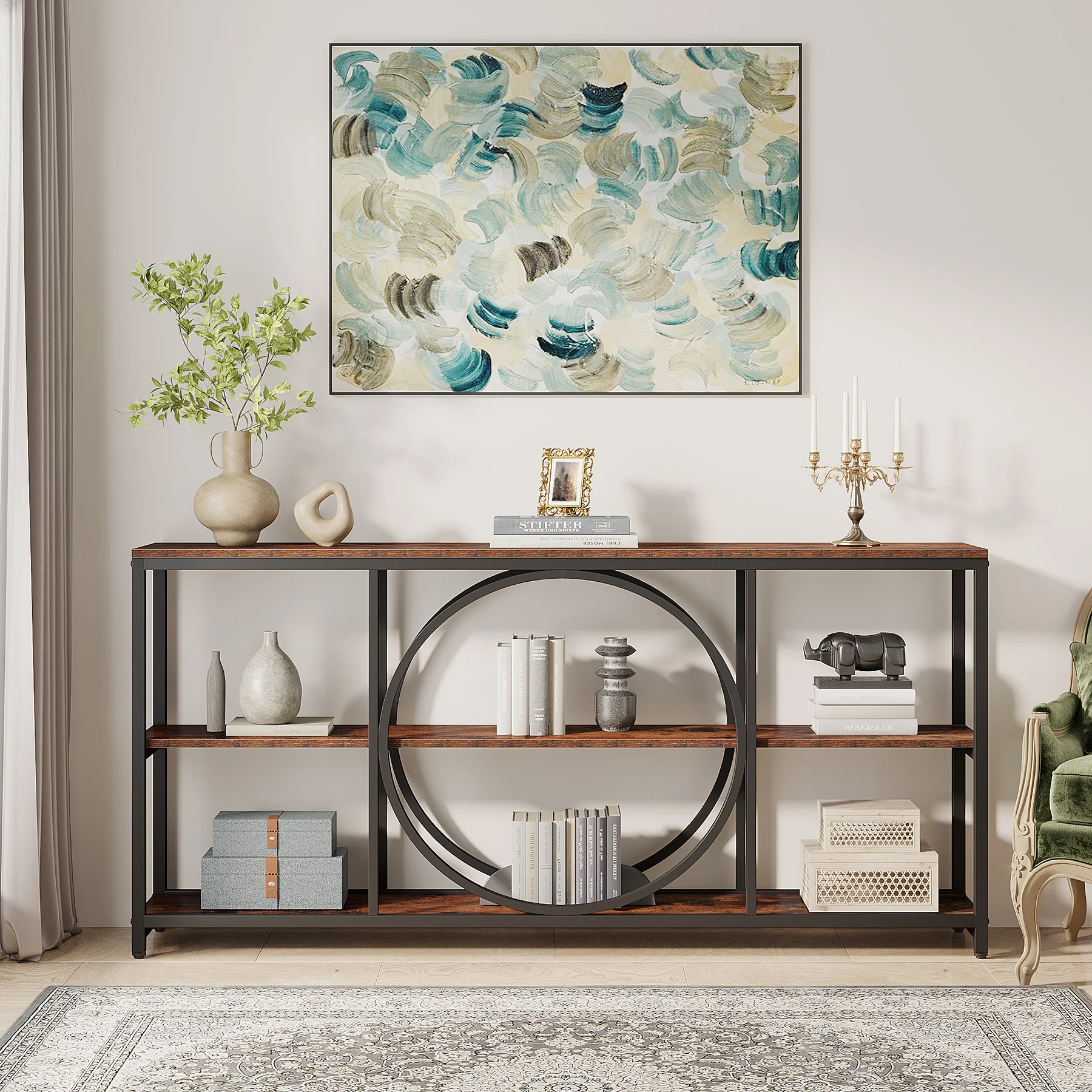 70.9" Console Table, Narrow Sofa Table with 3 Tier Storage Shelves - Image 8