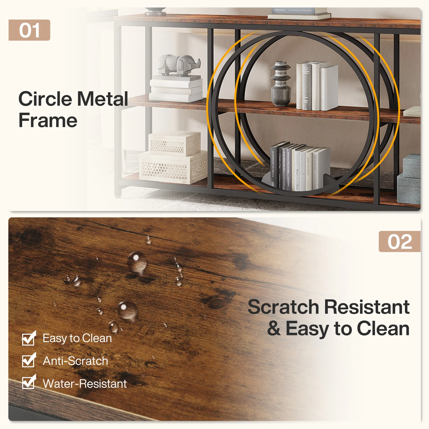 70.9" Console Table, Narrow Sofa Table with 3 Tier Storage Shelves - Image 9