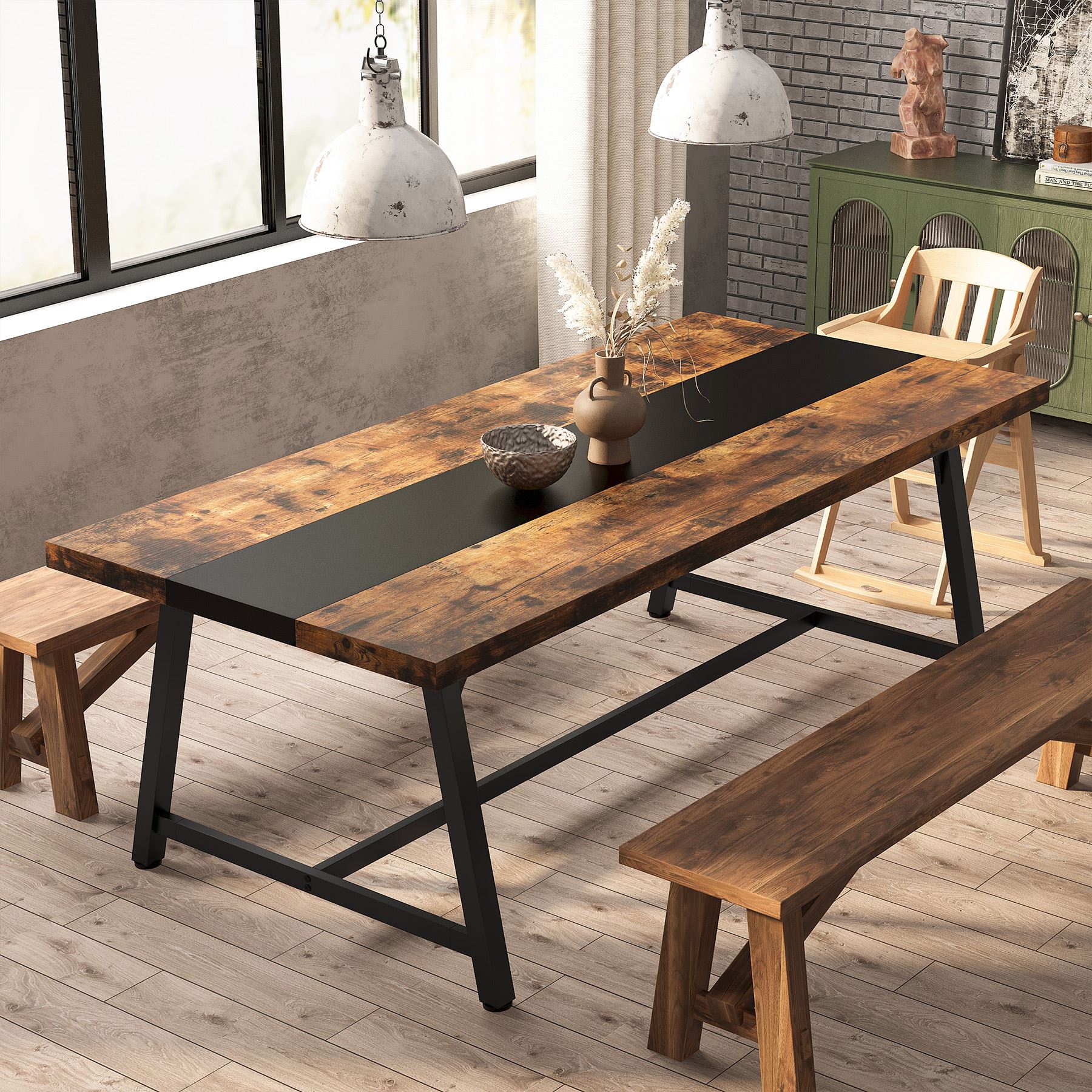 Dining Table for 8 People, 70.87" Rectangular Wood Kitchen Table - Image 3
