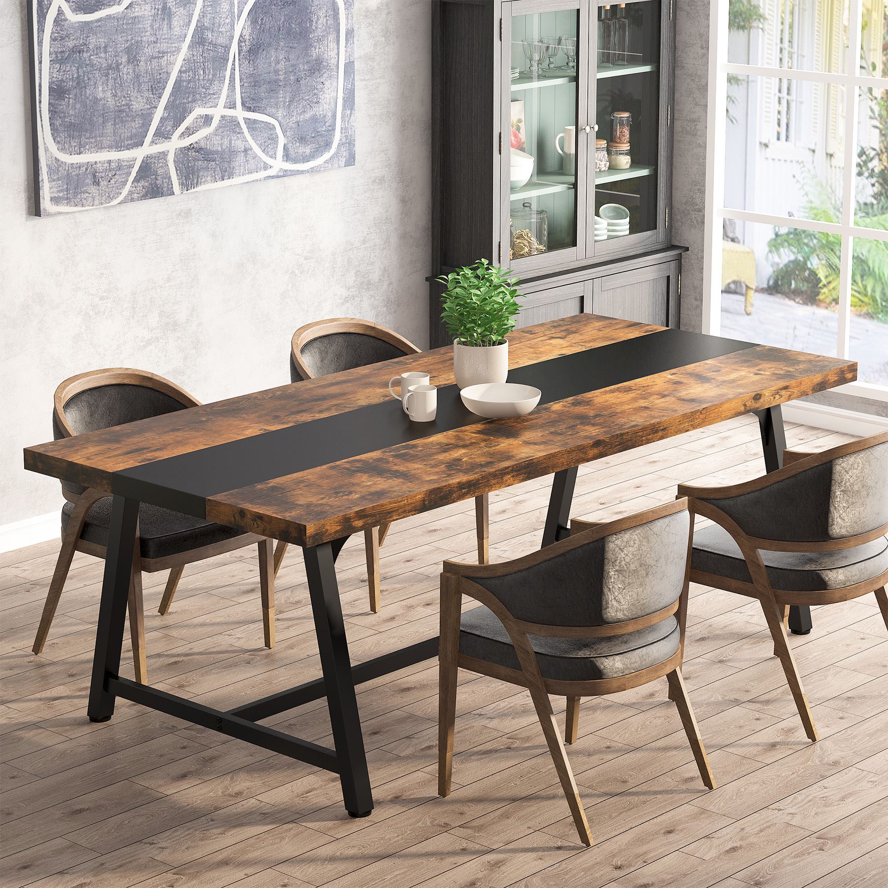 Dining Table for 8 People, 70.87" Rectangular Wood Kitchen Table - Image 4