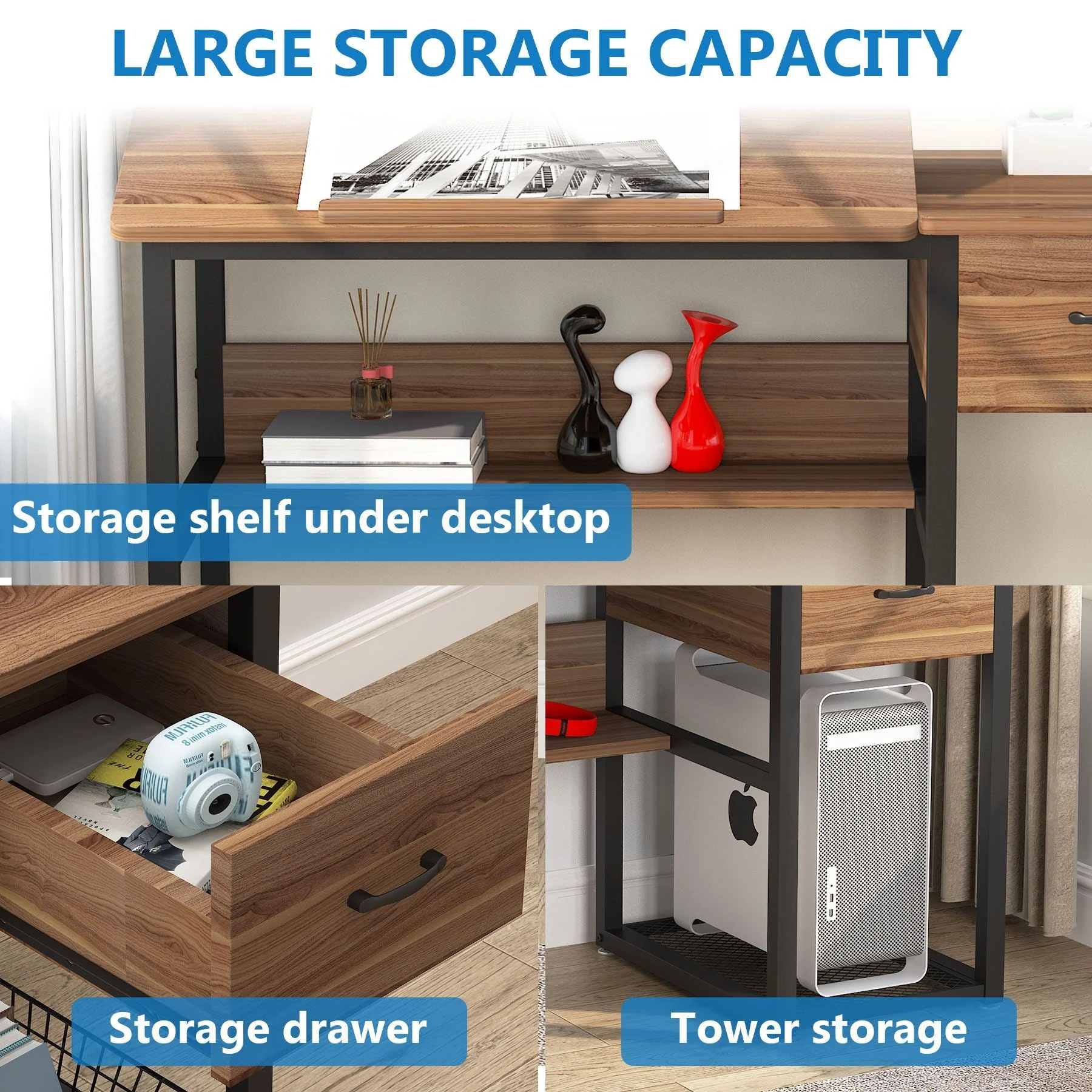 47.2" Drafting Table, Drawing Computer Desk with Storage Drawers - Image 7