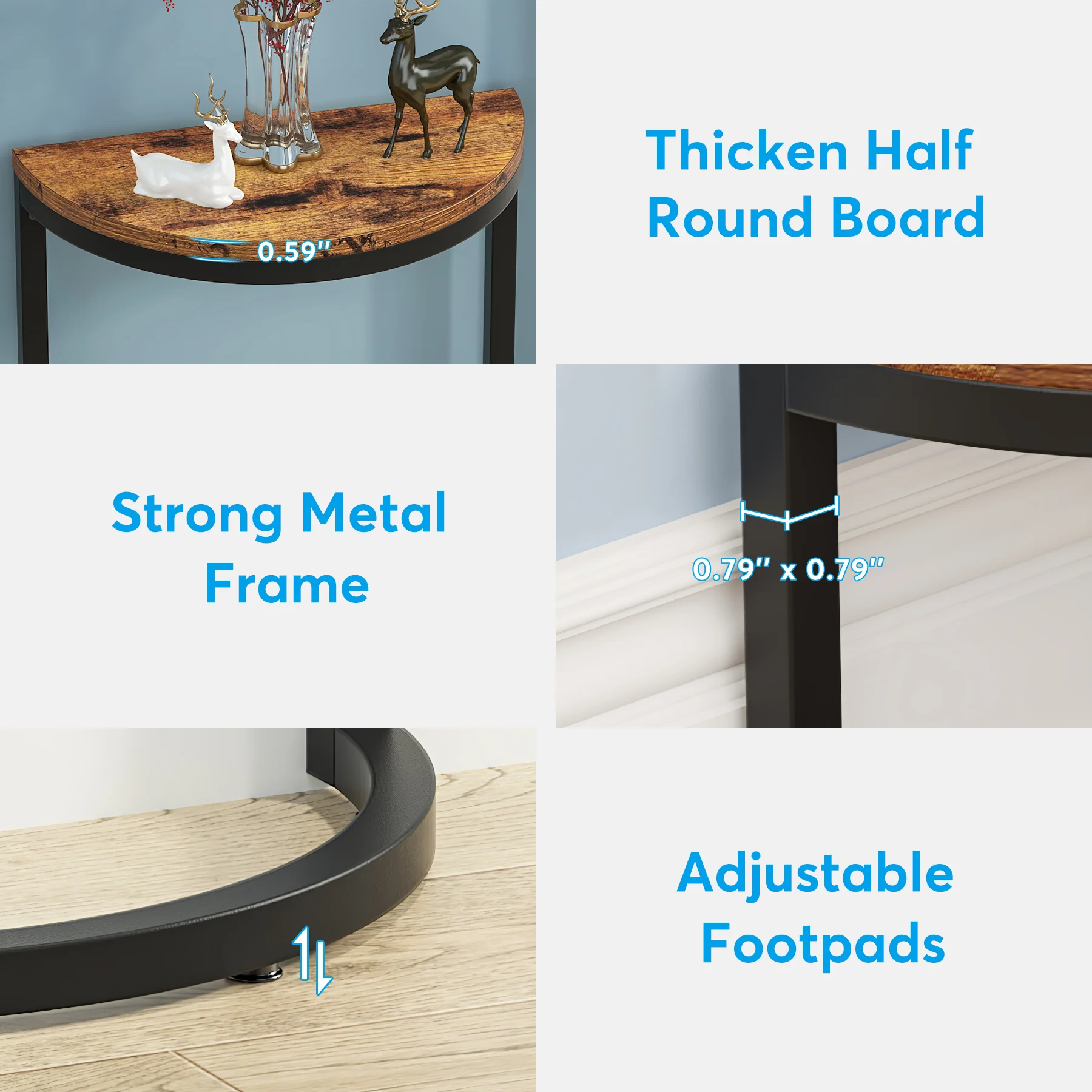 Half Round End Table, Narrow Side Table with Metal Frame - Image 10