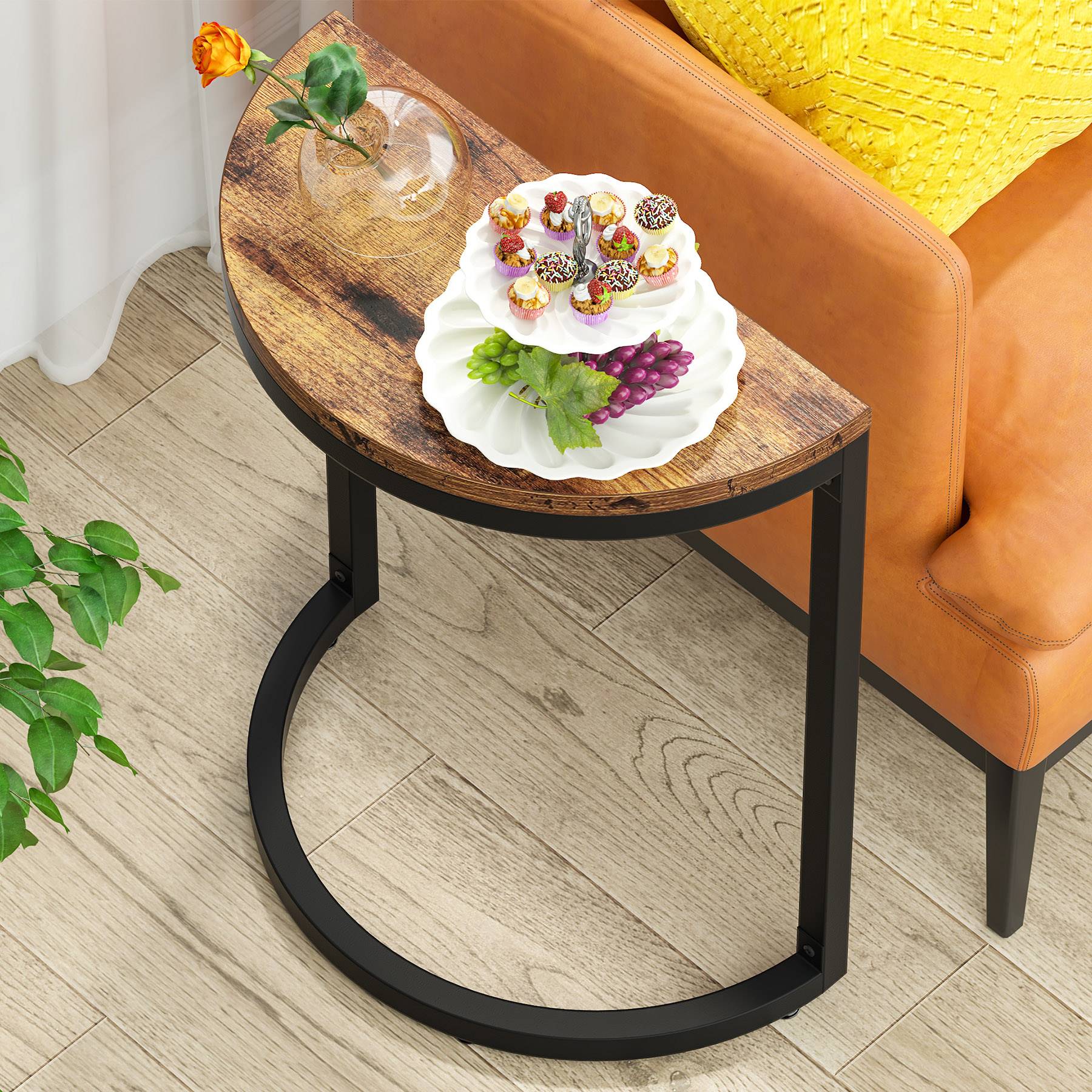 Half Round End Table, Narrow Side Table with Metal Frame - Image 7