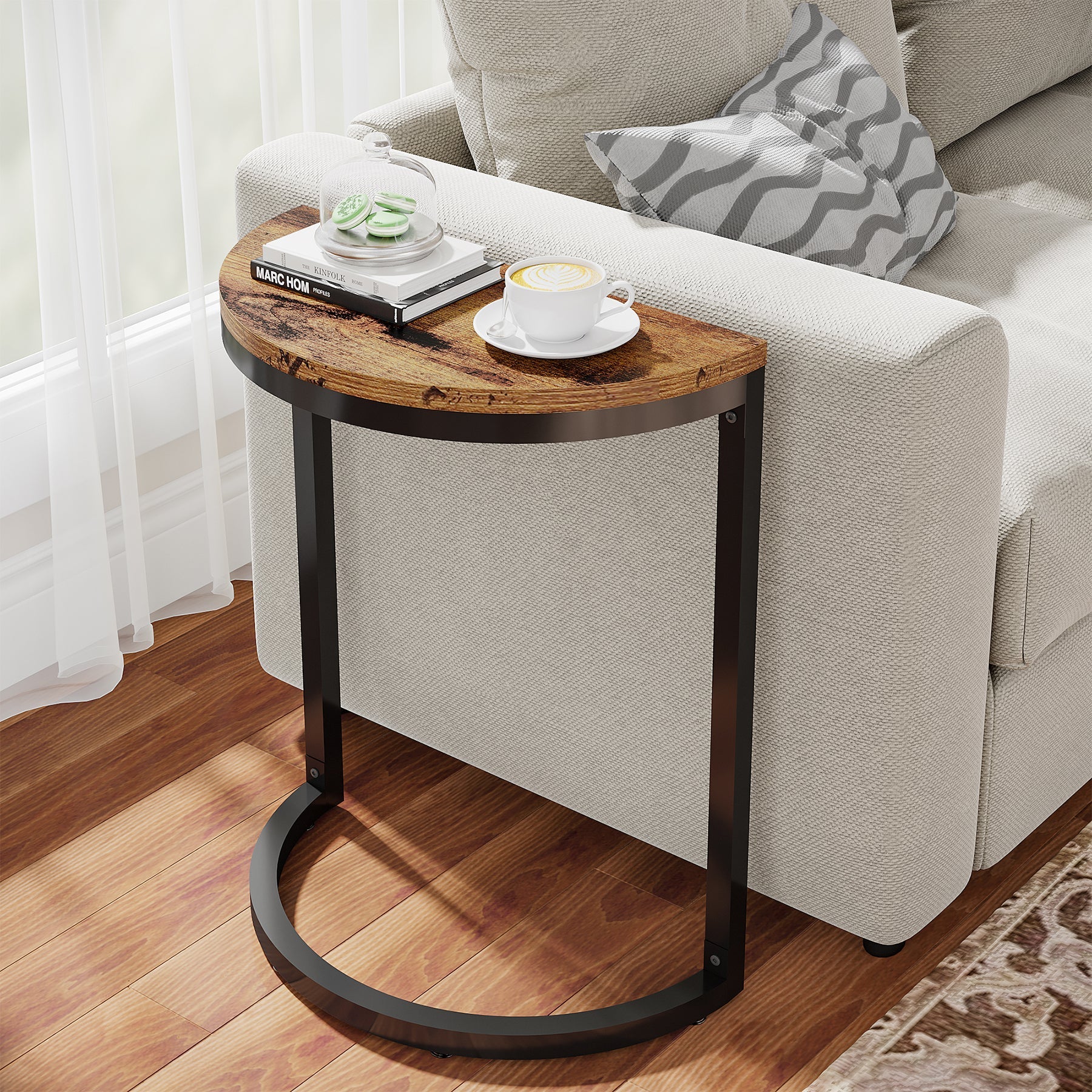 Half Round End Table, Narrow Side Table with Metal Frame - Image 8