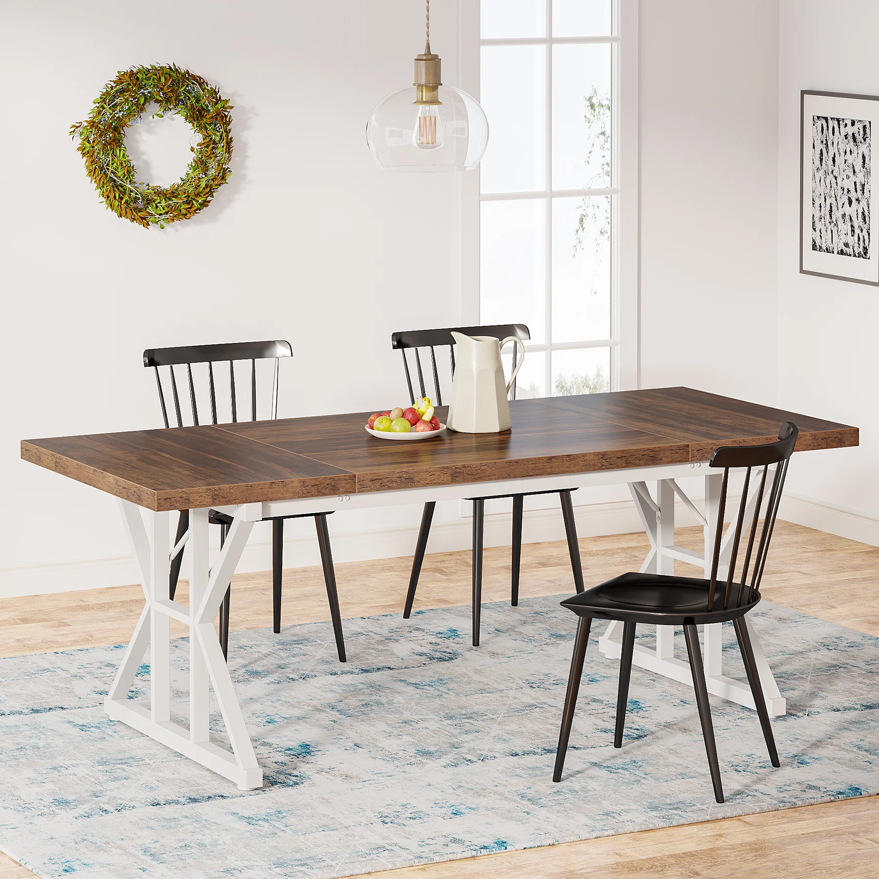 Wood Dining Table, Farmhouse 70.8" Kitchen Table for 6 People - Image 3