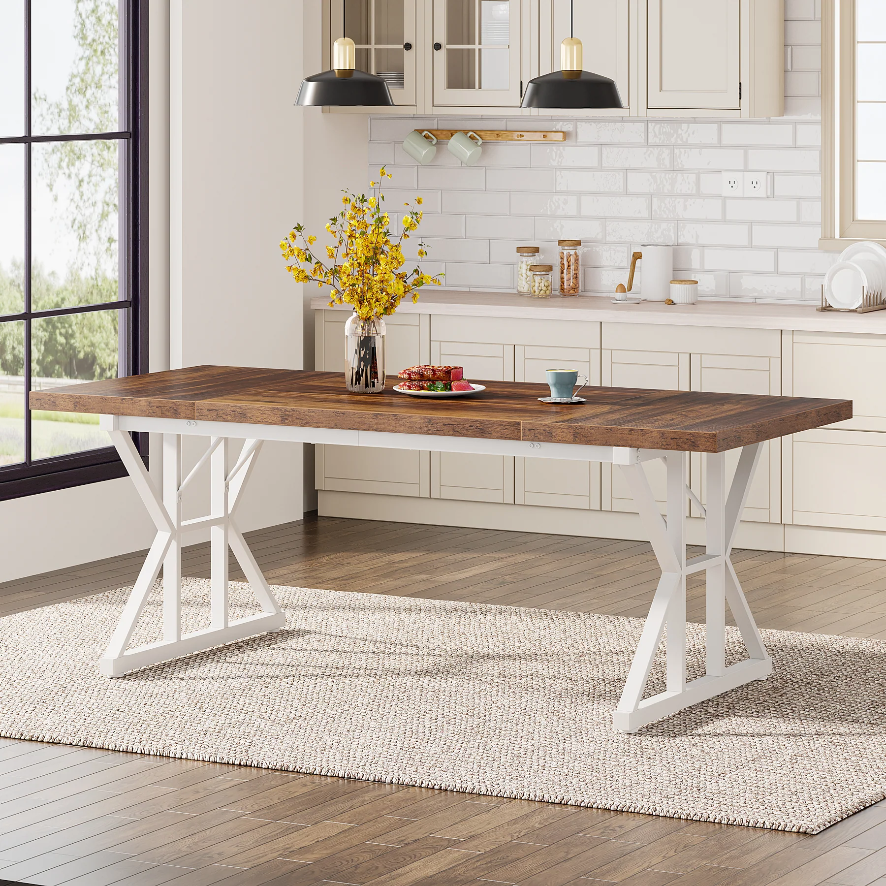 Wood Dining Table, Farmhouse 70.8" Kitchen Table for 6 People - Image 4