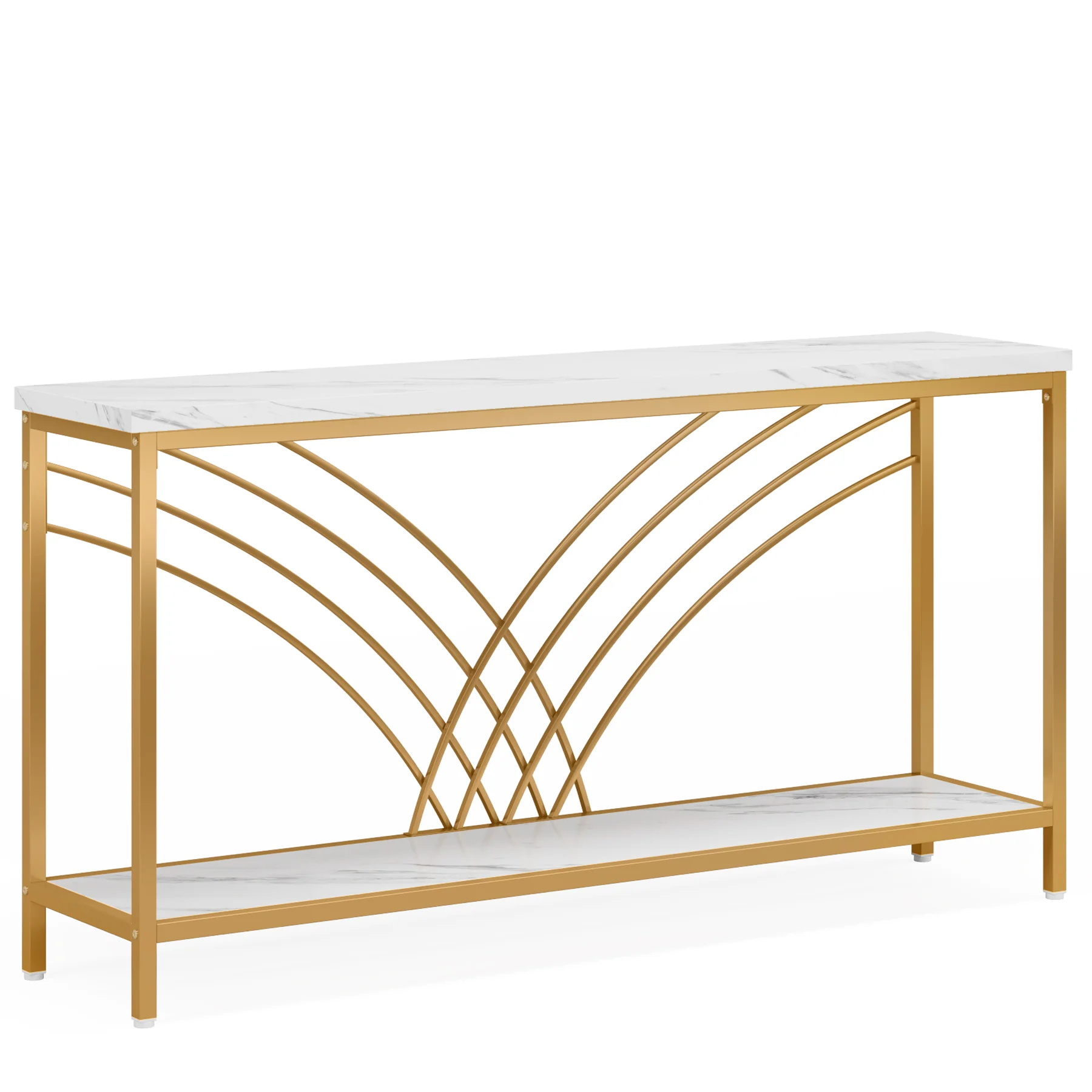 70.9" Console Table, Faux Marble Entryway Table with 2 Tier Storage Shelf - Image 8