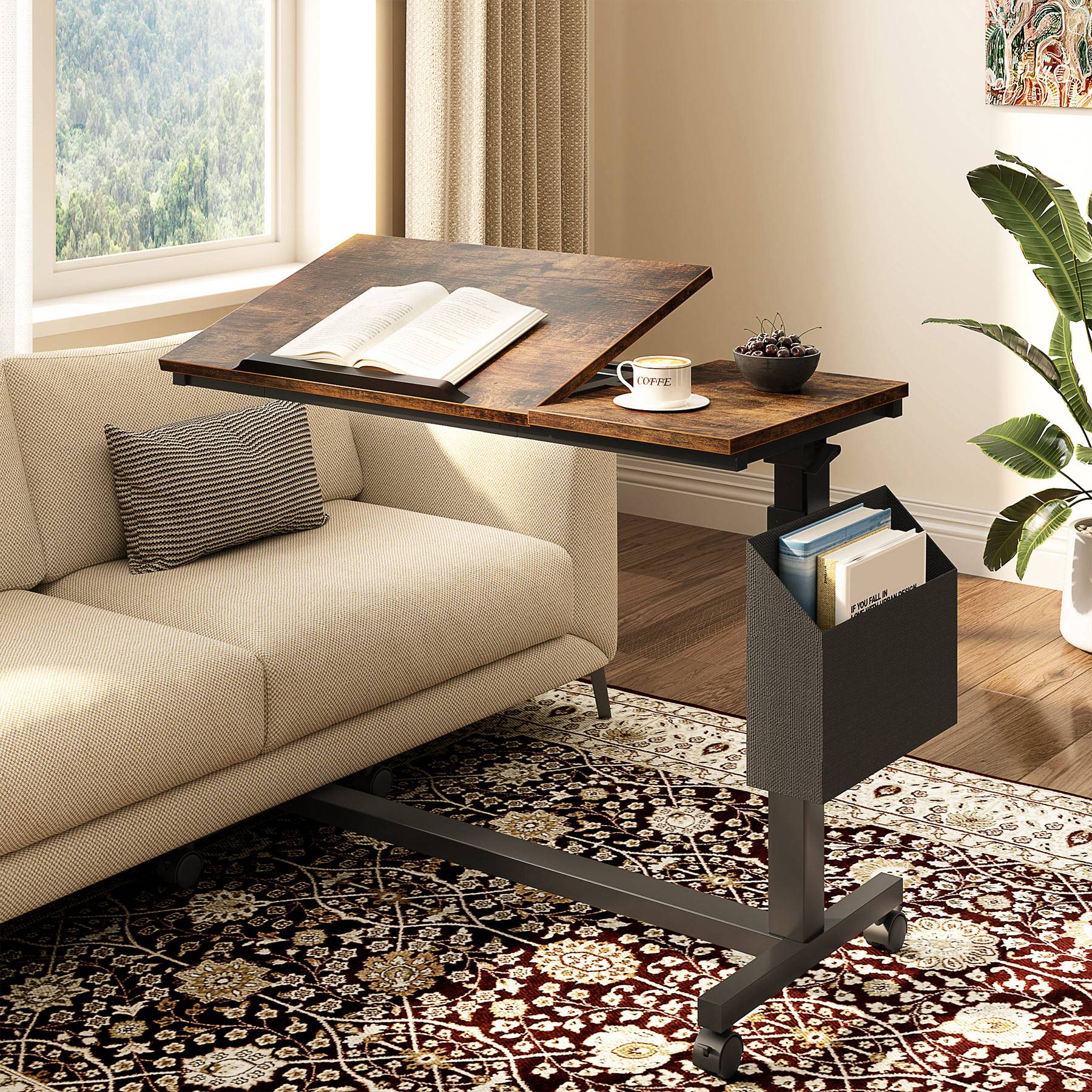 Mobile C Table, Height Adjustable End Table Sofa Snack Table - Image 3