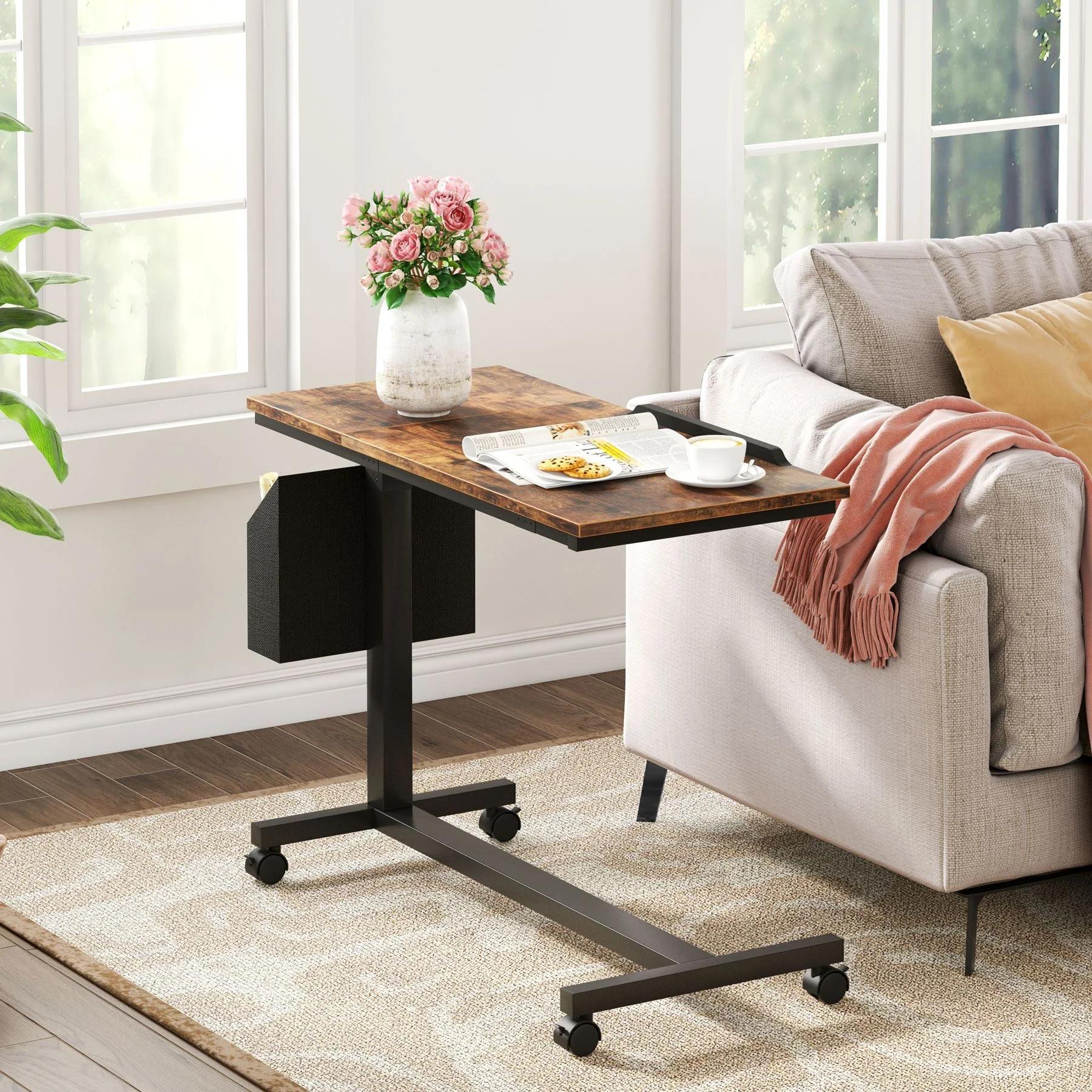 Mobile C Table, Height Adjustable End Table Sofa Snack Table - Image 5