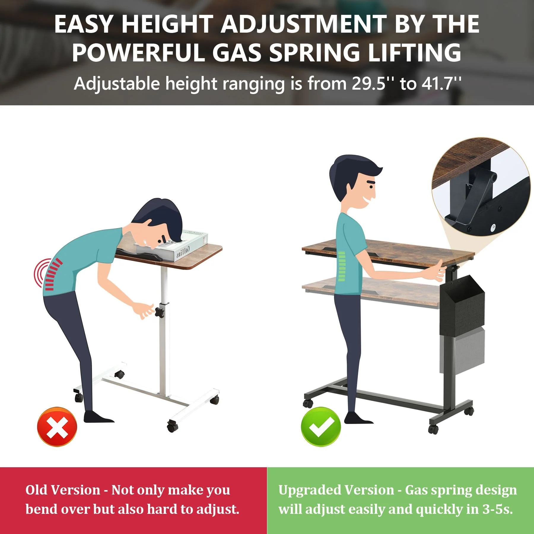 Mobile C Table, Height Adjustable End Table Sofa Snack Table - Image 8