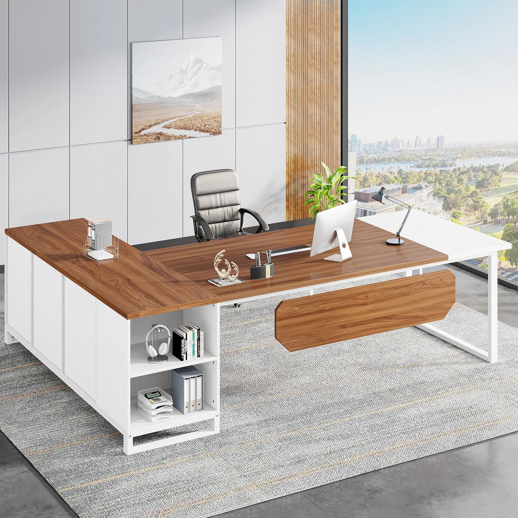 Large L-Shaped Desk, 70.87" Executive Desk with 55" File Cabinet - Image 3