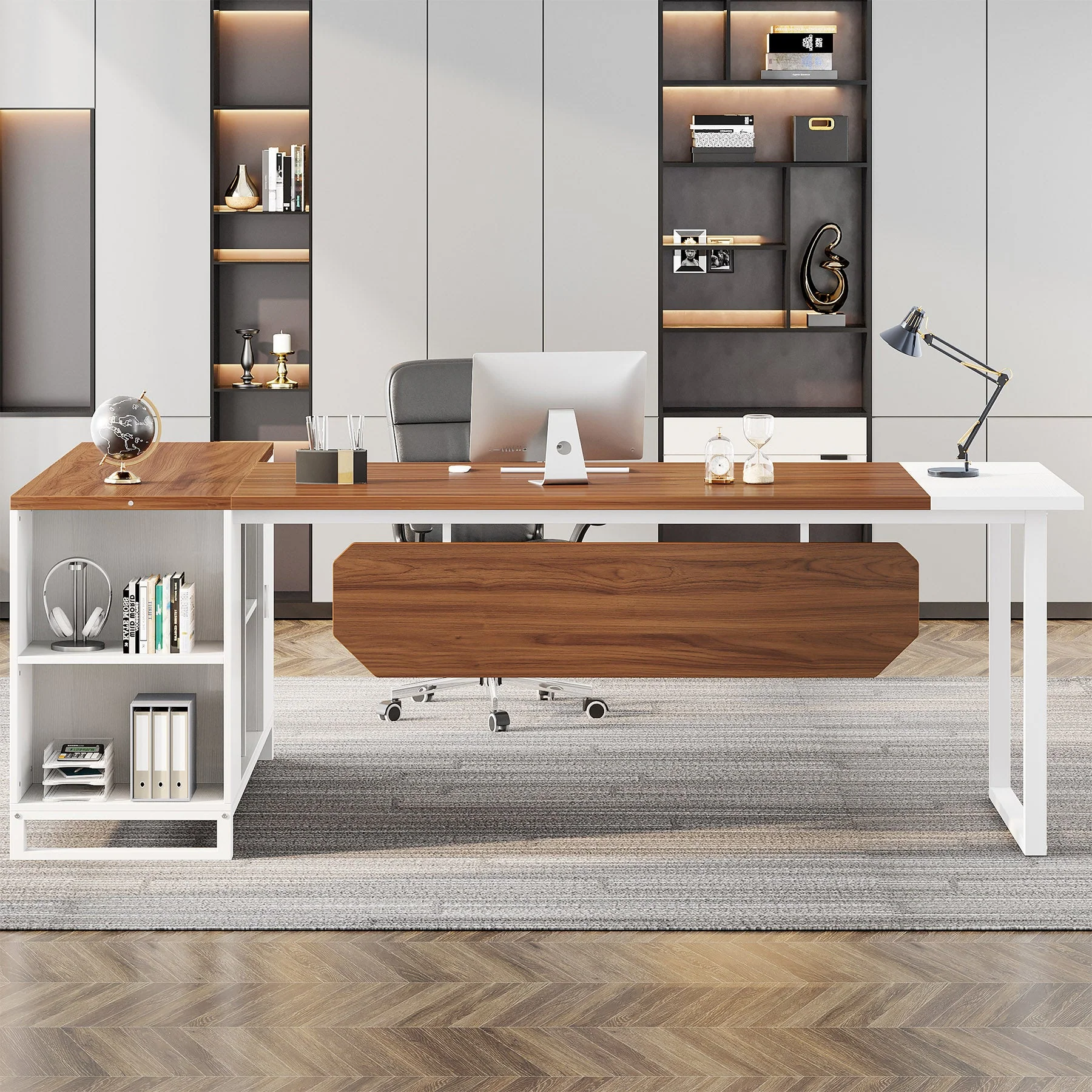 Large L-Shaped Desk, 70.87" Executive Desk with 55" File Cabinet - Image 5