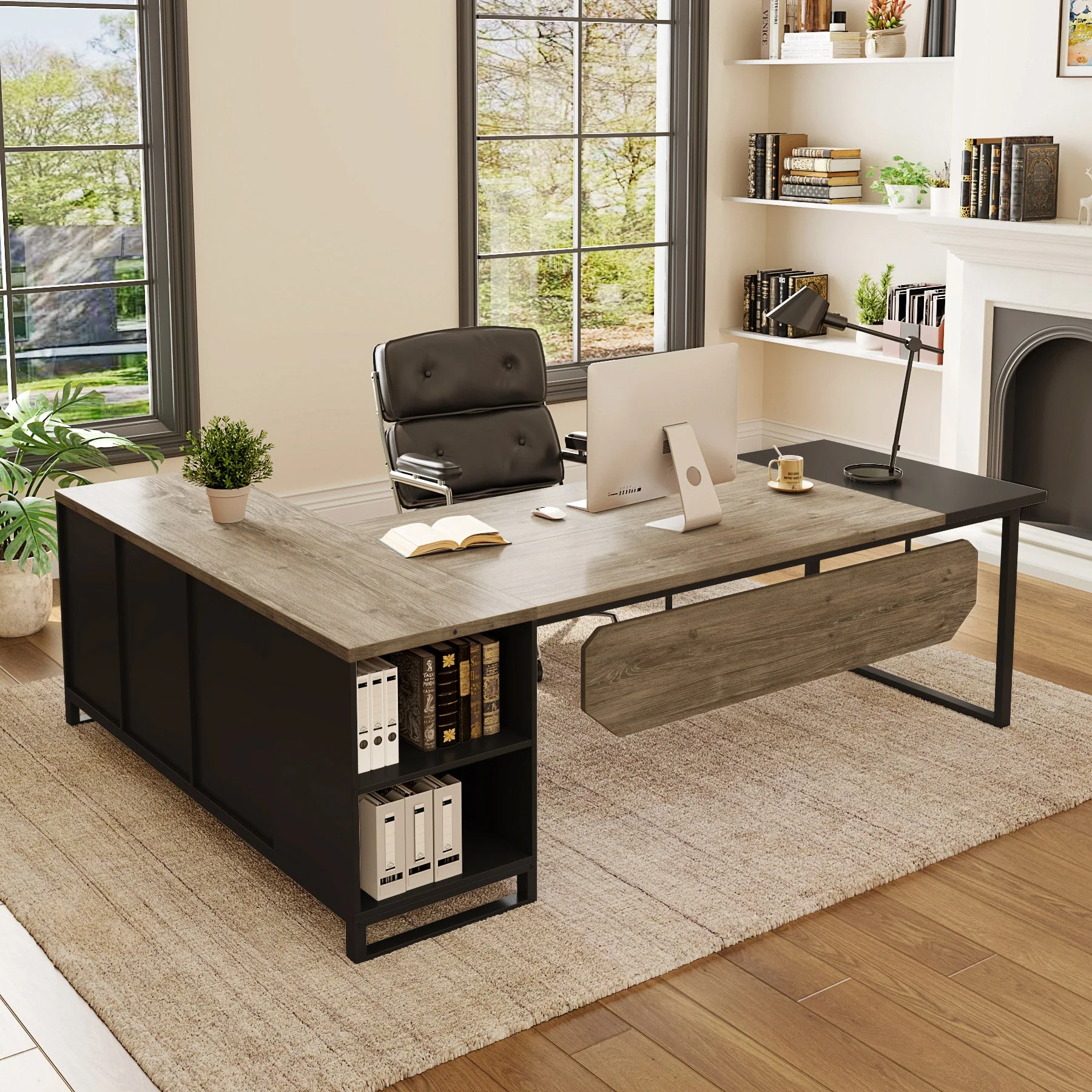 Large L-Shaped Desk, 70.87" Executive Desk with 55" File Cabinet - Image 8