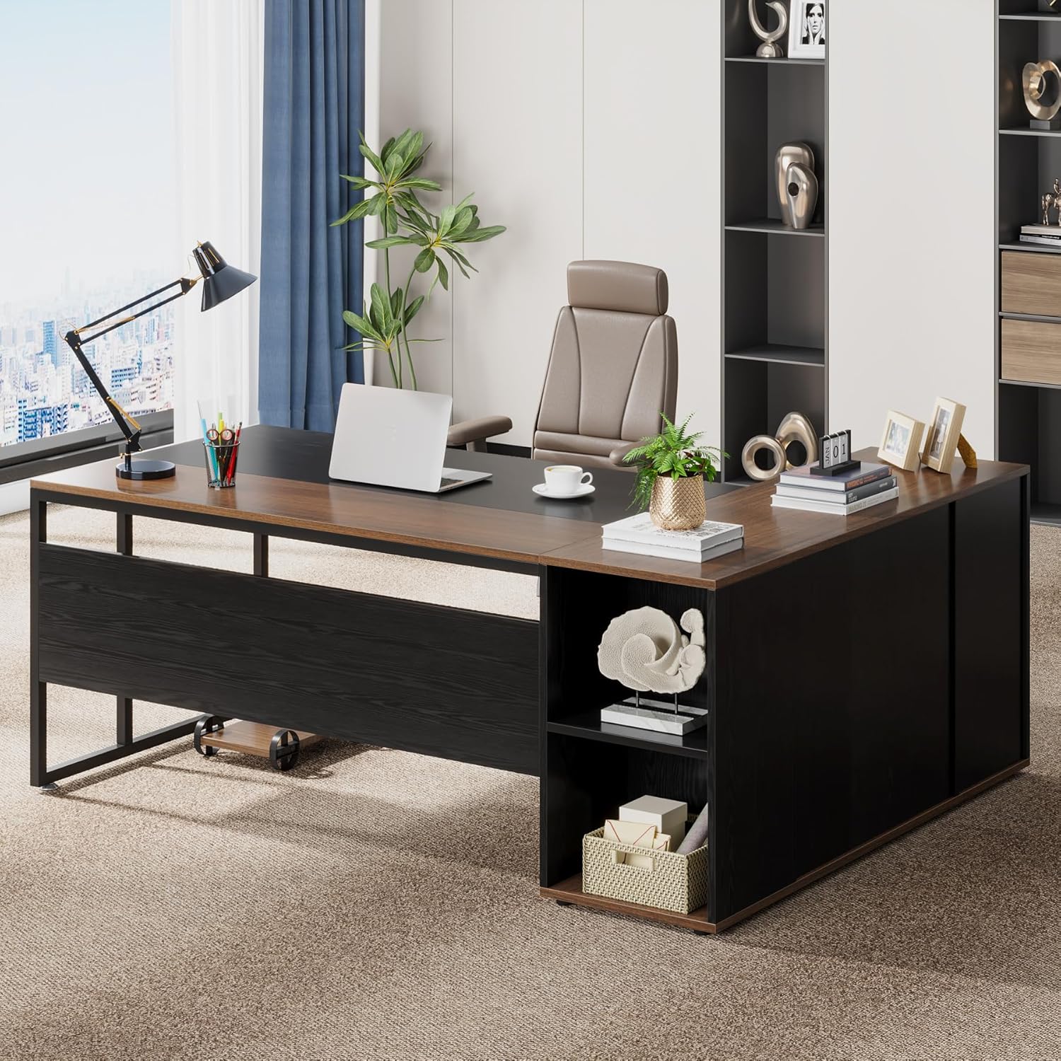 Large L-Shaped Desk, 71 inch Executive Desk with Shelves & Cabinet - Image 15
