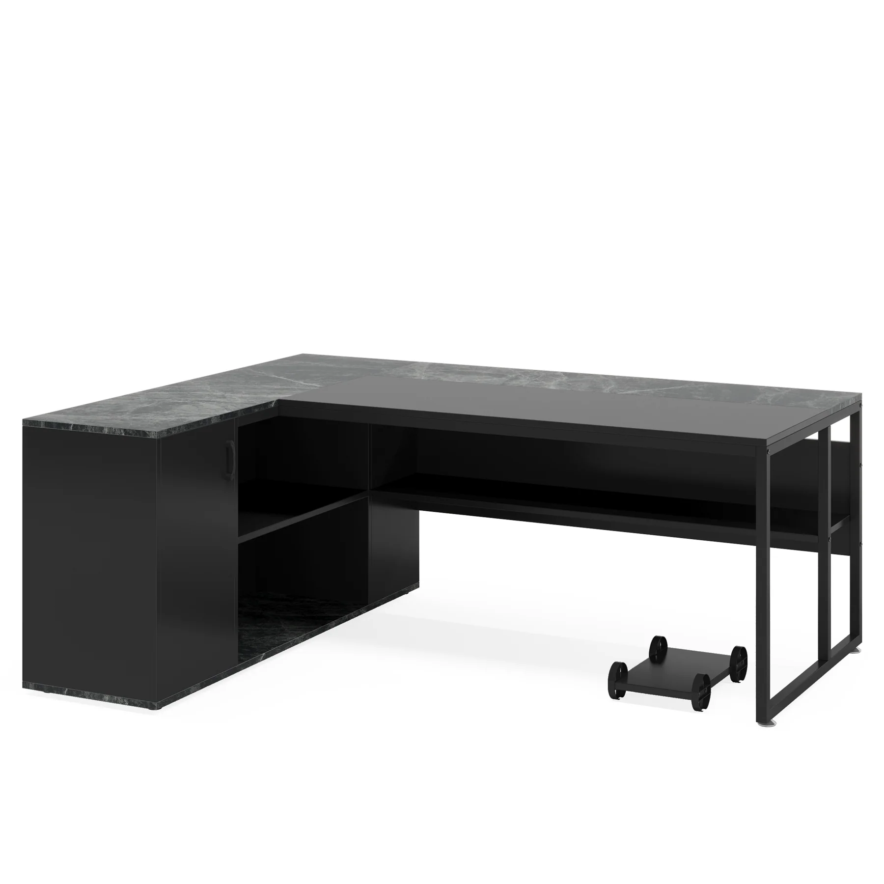 Large L-Shaped Desk, 71 inch Executive Desk with Shelves & Cabinet - Image 17