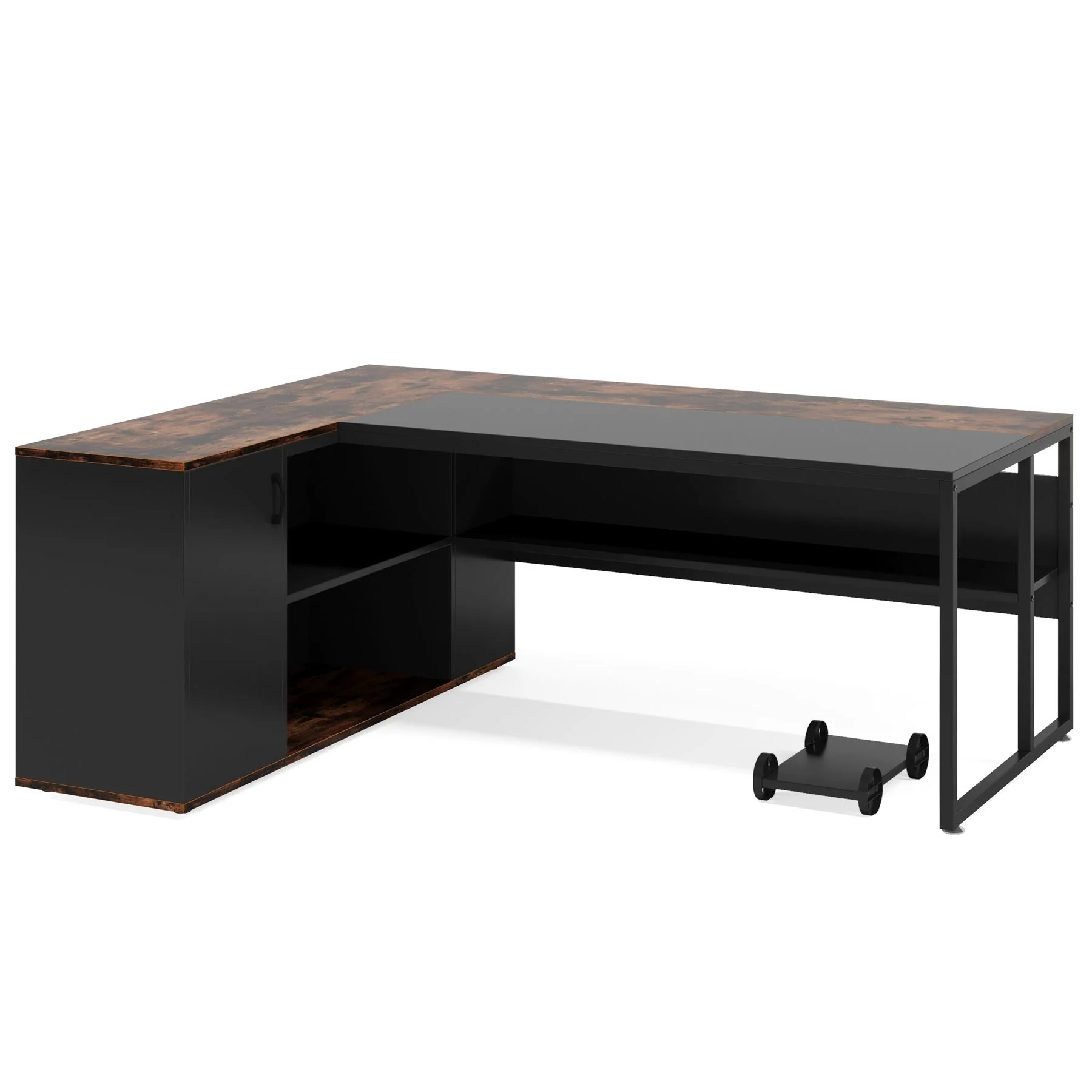 Large L-Shaped Desk, 71 inch Executive Desk with Shelves & Cabinet - Image 8