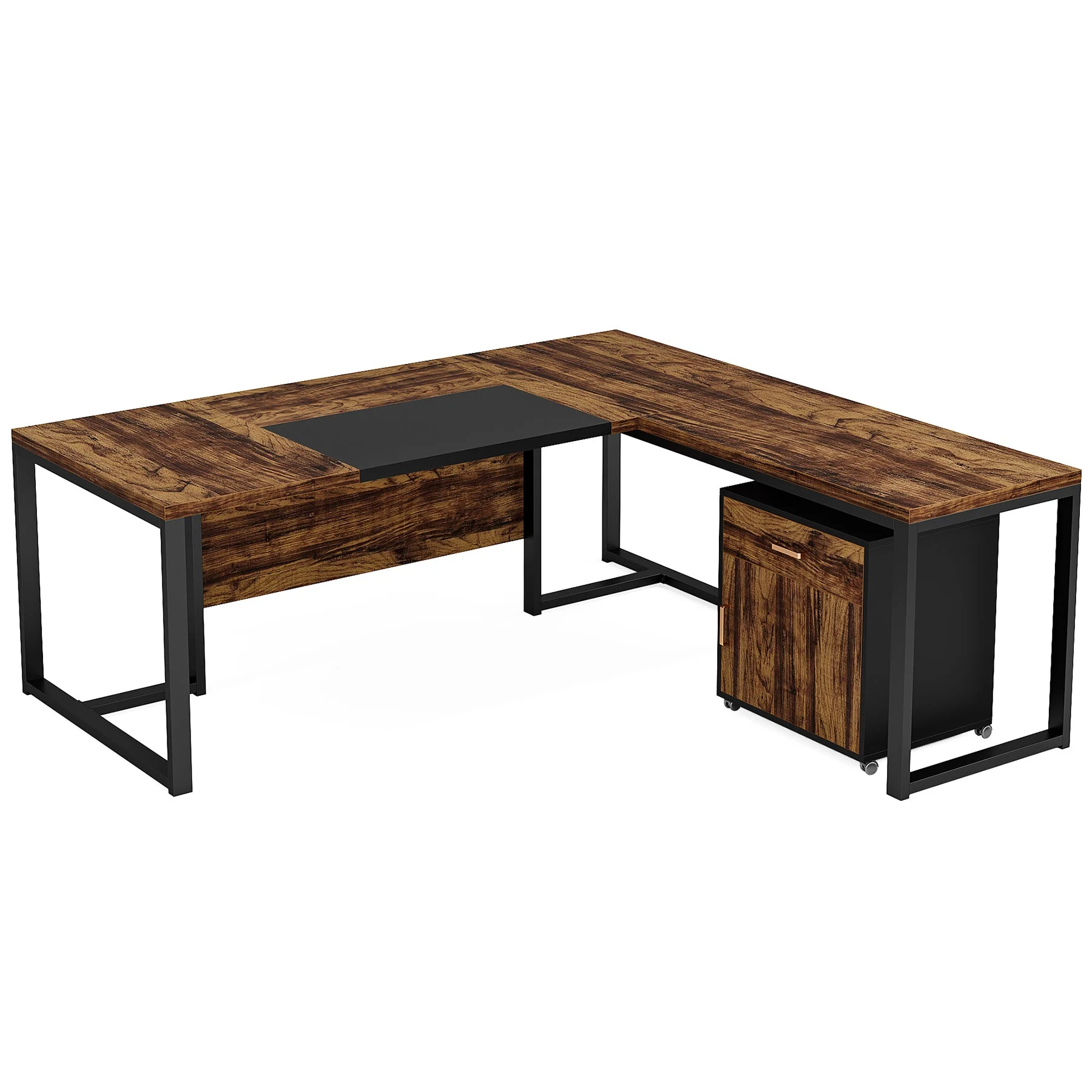 70.8" L-Shaped Desk, Large Executive Desk with Mobile File Cabinet - Image 10