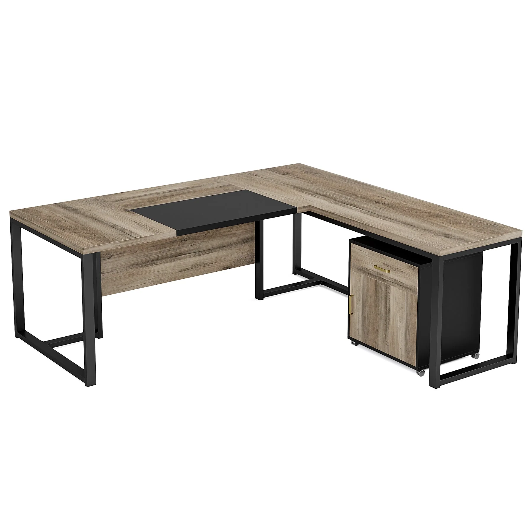 70.8" L-Shaped Desk, Large Executive Desk with Mobile File Cabinet - Image 3