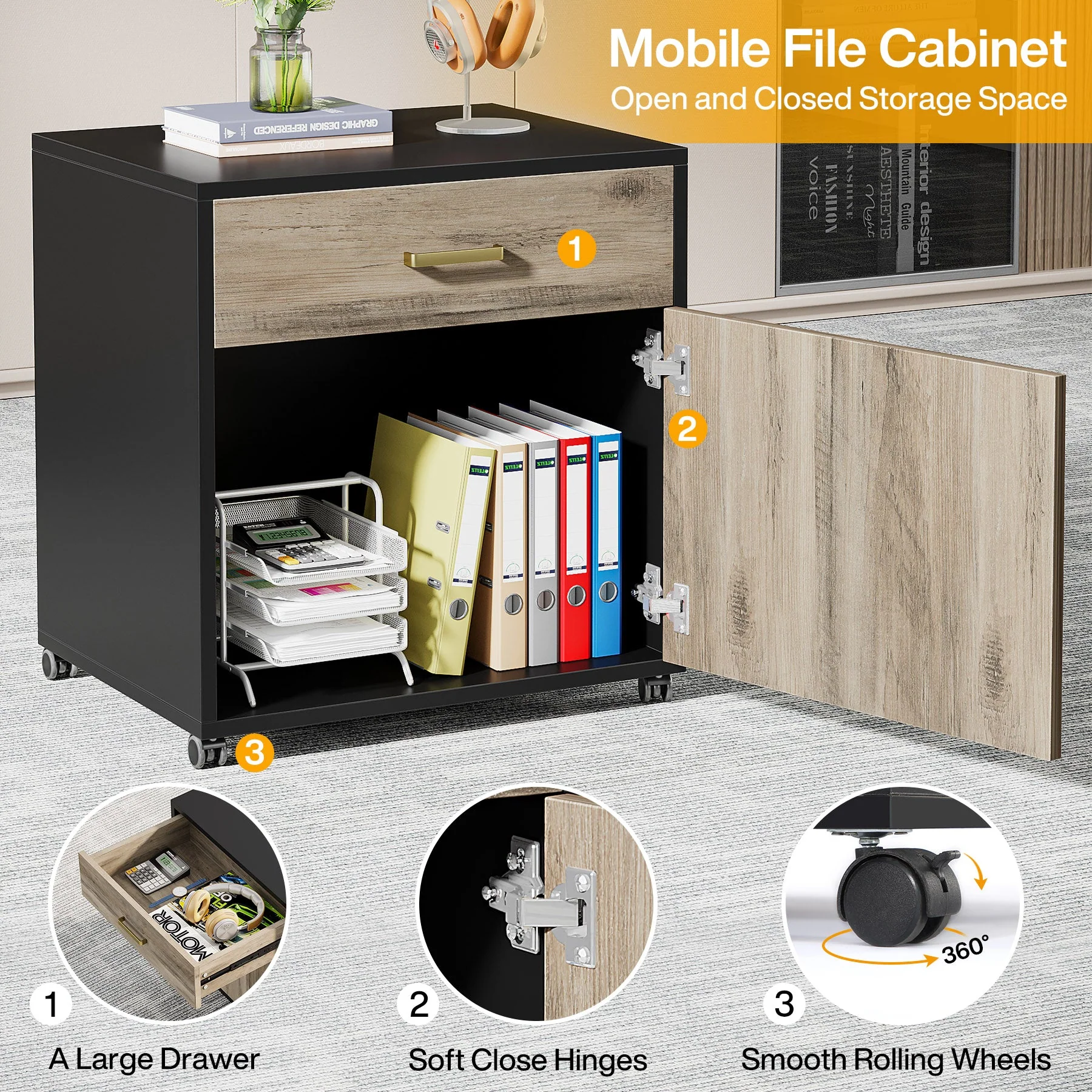 70.8" L-Shaped Desk, Large Executive Desk with Mobile File Cabinet - Image 8