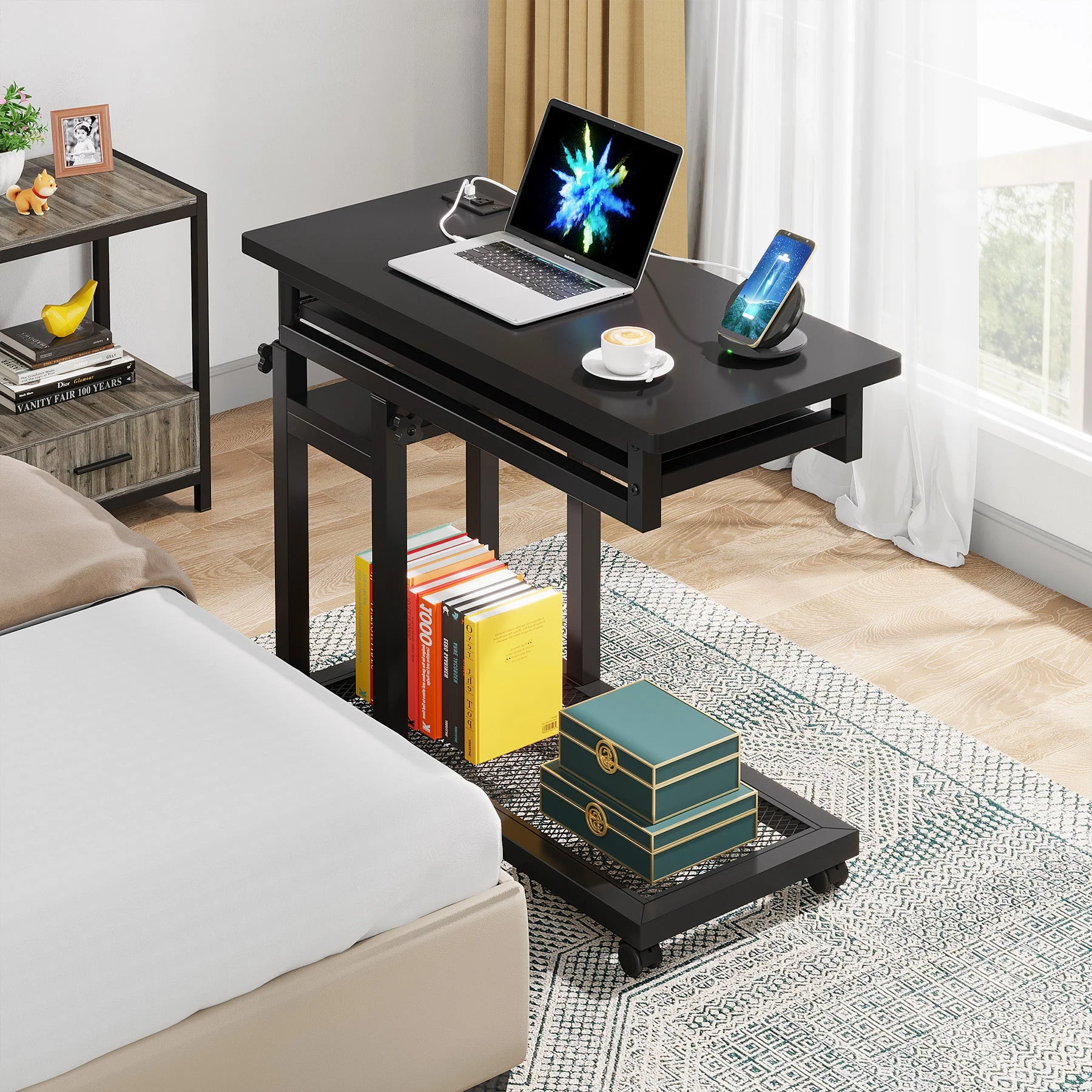 Mobile C Table, Portable Desk Side Table with Power Outlet - Image 10