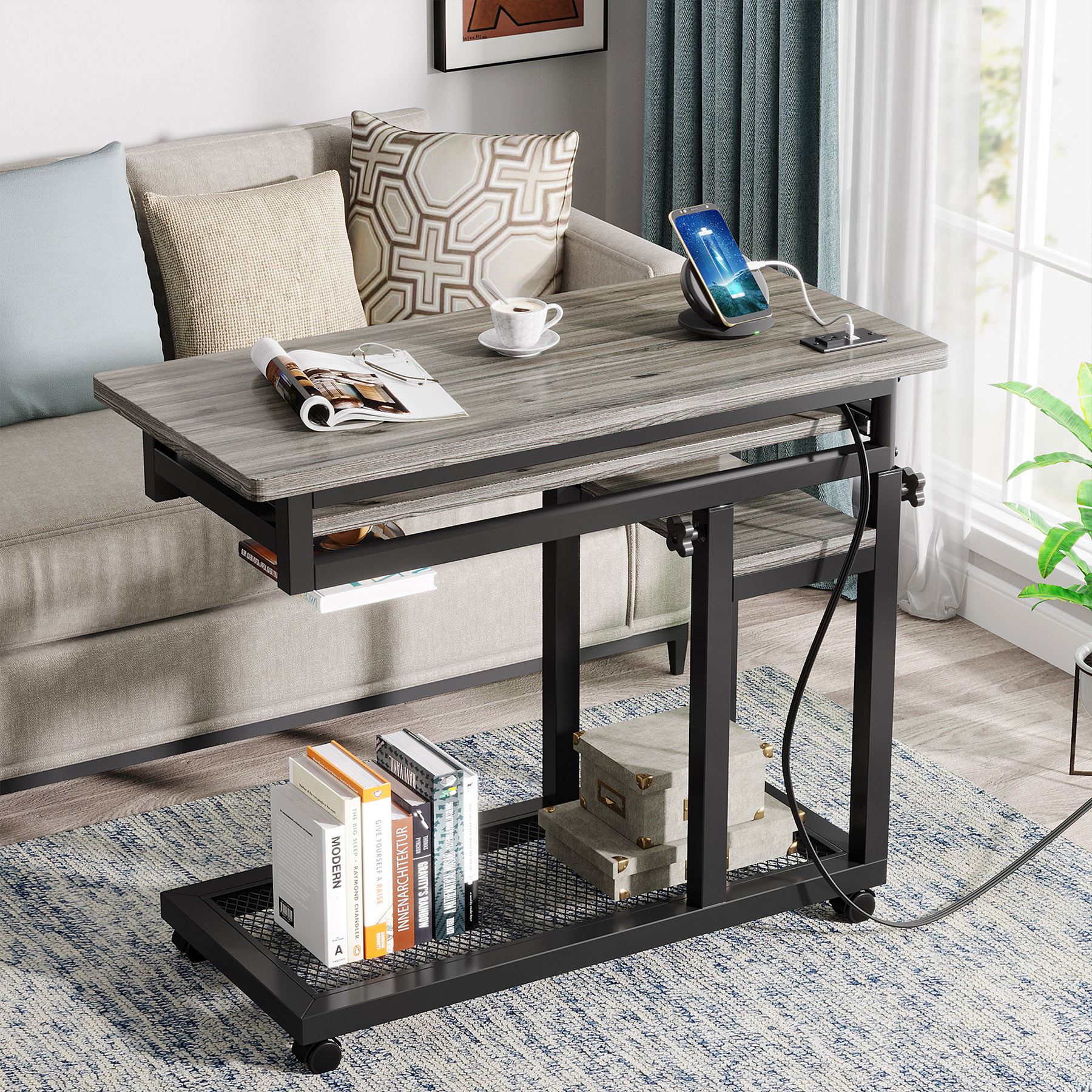 Mobile C Table, Portable Desk Side Table with Power Outlet - Image 11