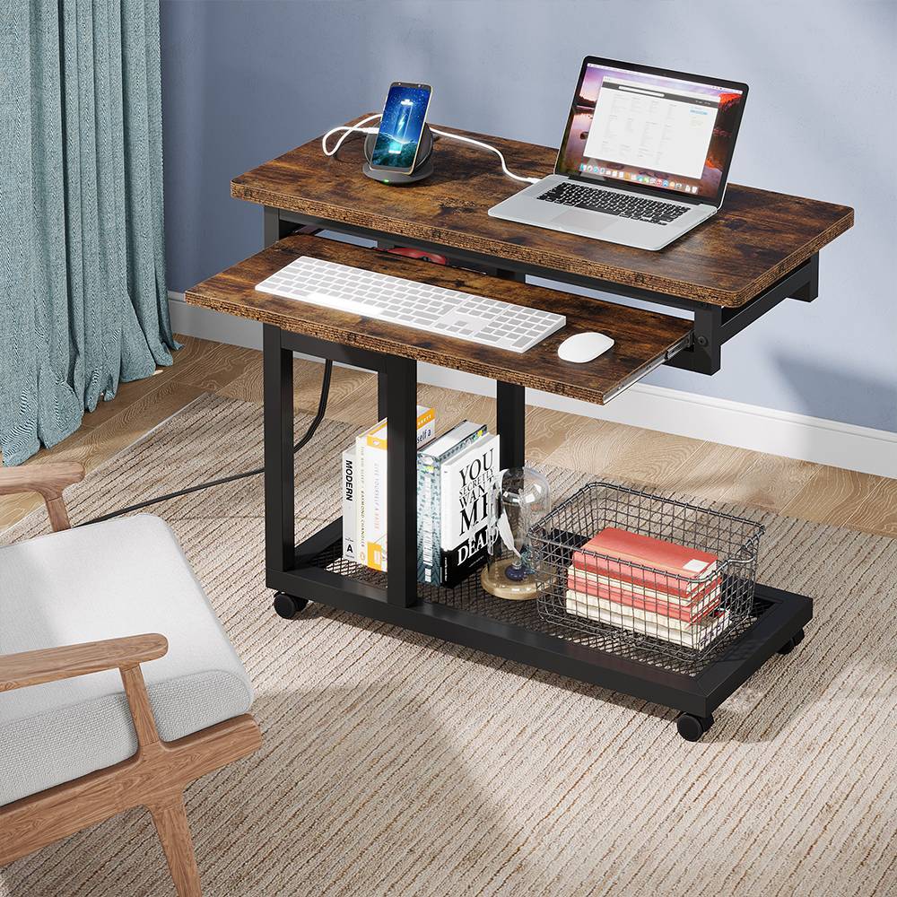 Mobile C Table, Portable Desk Side Table with Power Outlet - Image 3