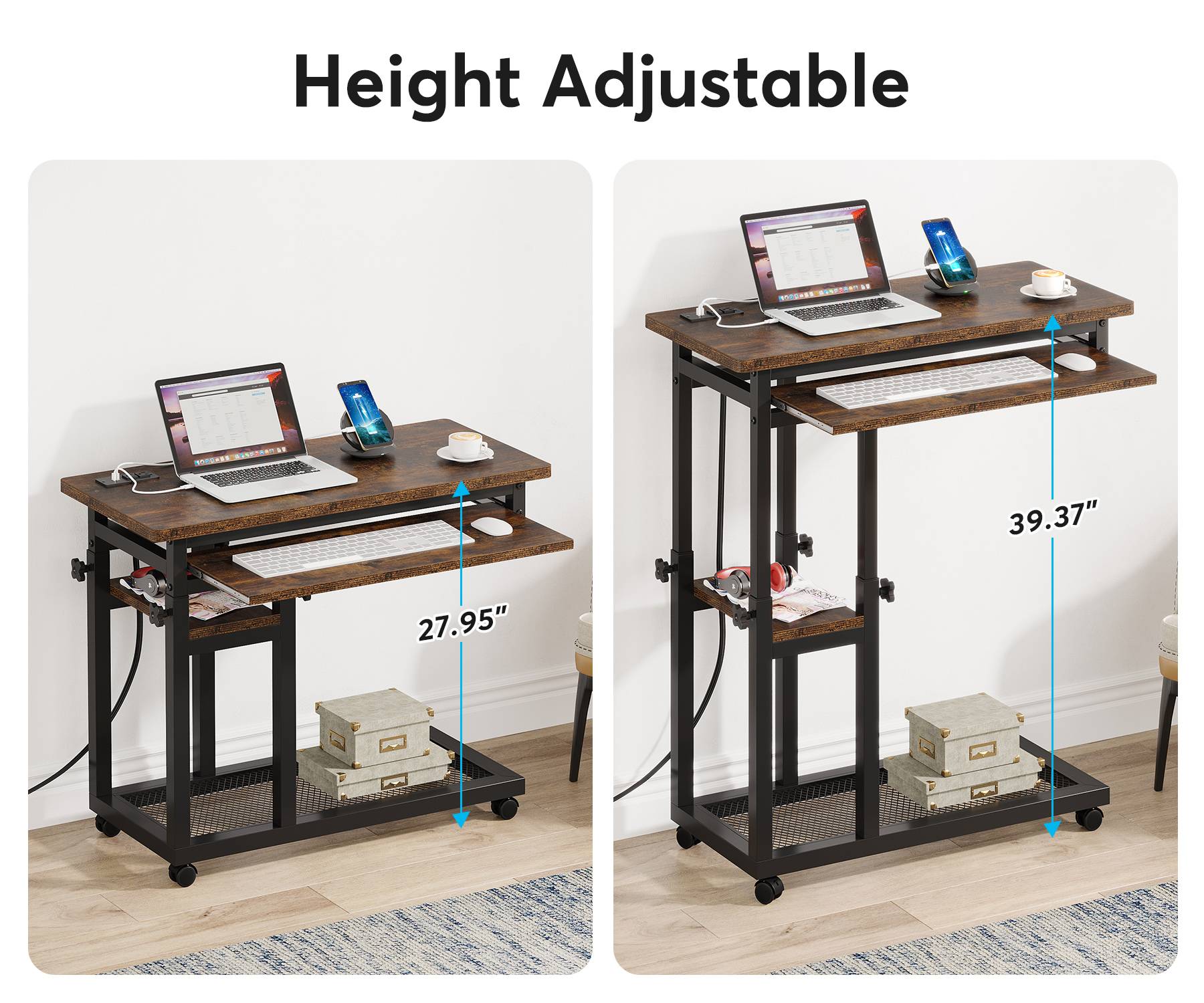Mobile C Table, Portable Desk Side Table with Power Outlet - Image 5