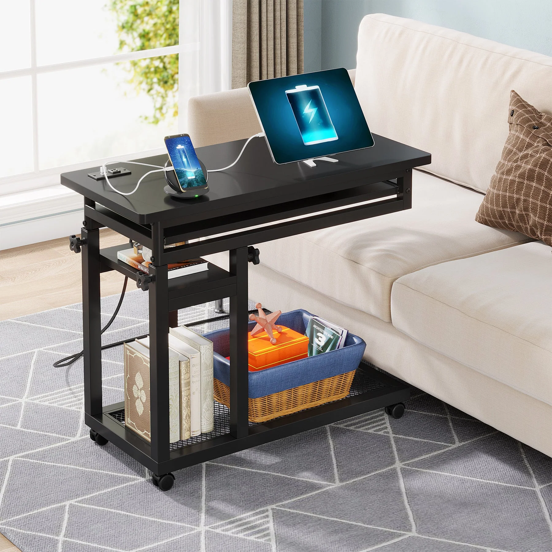 Mobile C Table, Portable Desk Side Table with Power Outlet - Image 8