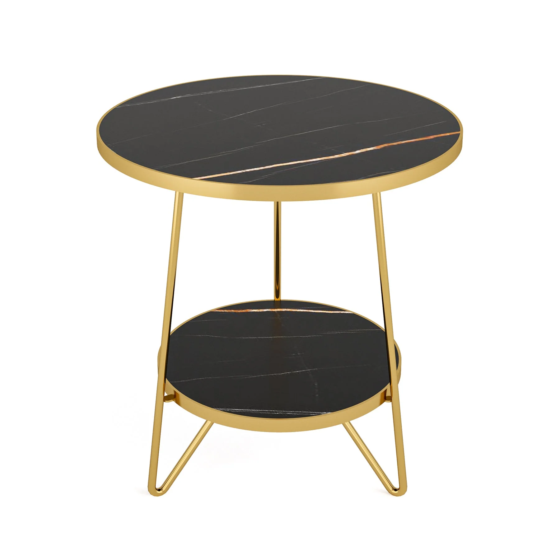 Faux Marble End Table, 2-Tier Round Sofa Bedside Table with Shelves - Image 8