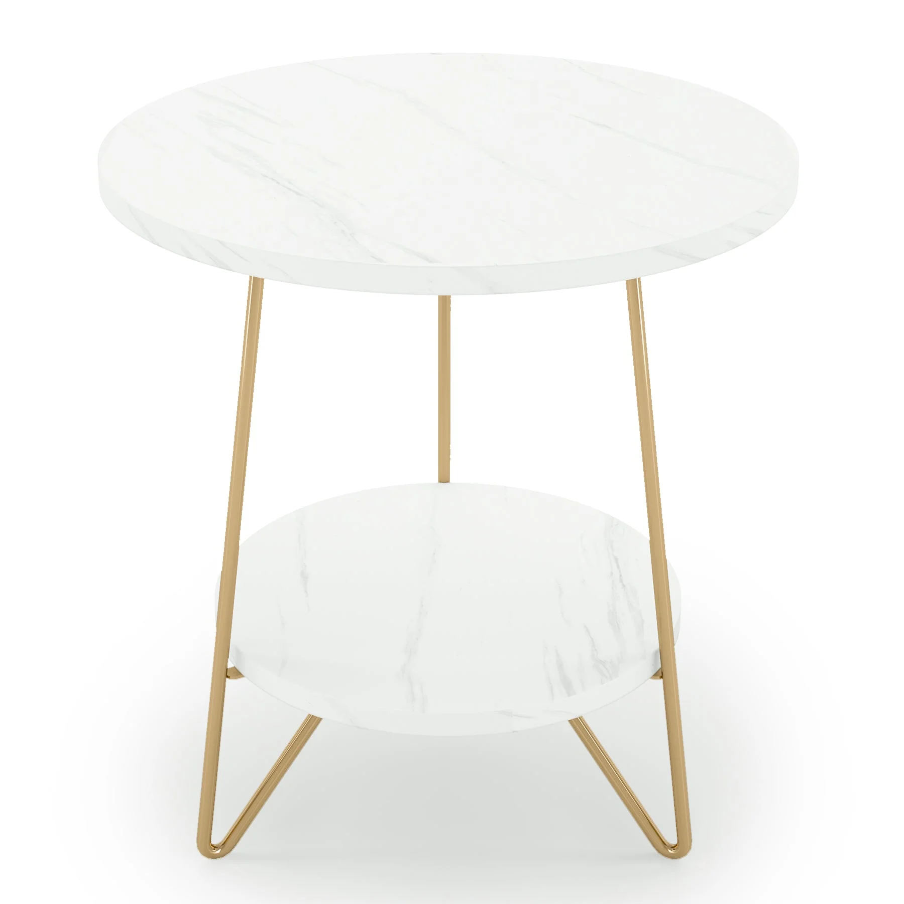 Faux Marble End Table, 2-Tier Round Sofa Bedside Table with Shelves - Image 9