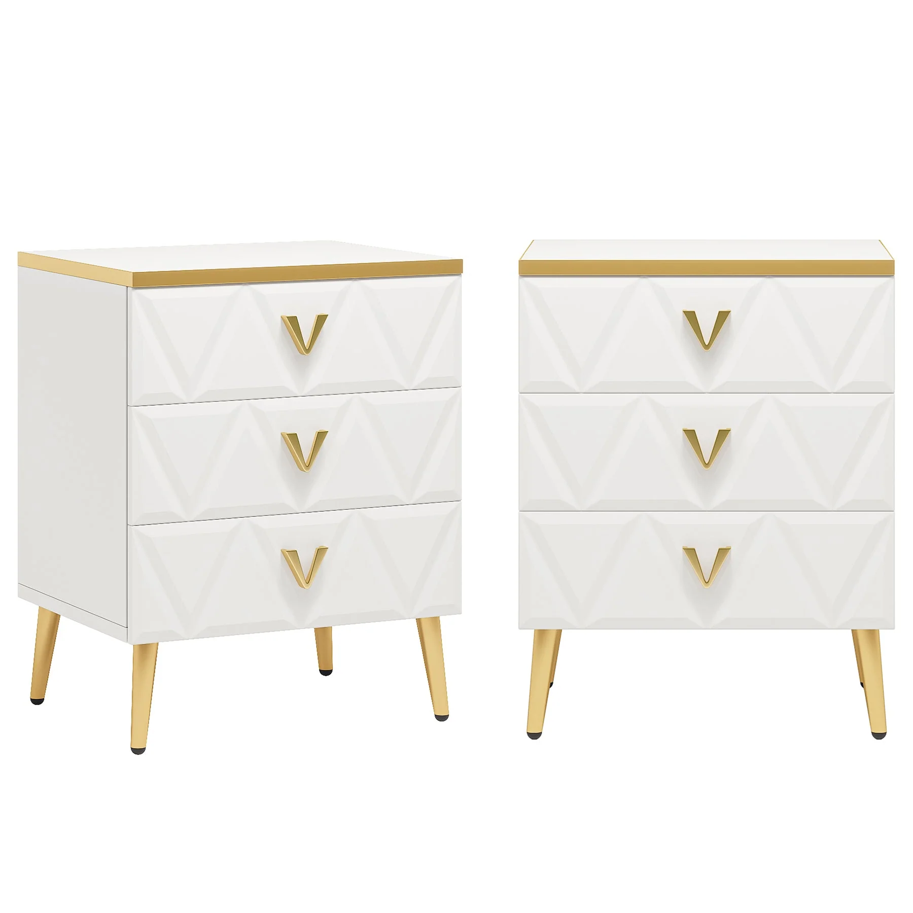 Modern Nightstand, Wooden Bedside Table with 3 Drawers(2PCS) - Image 7